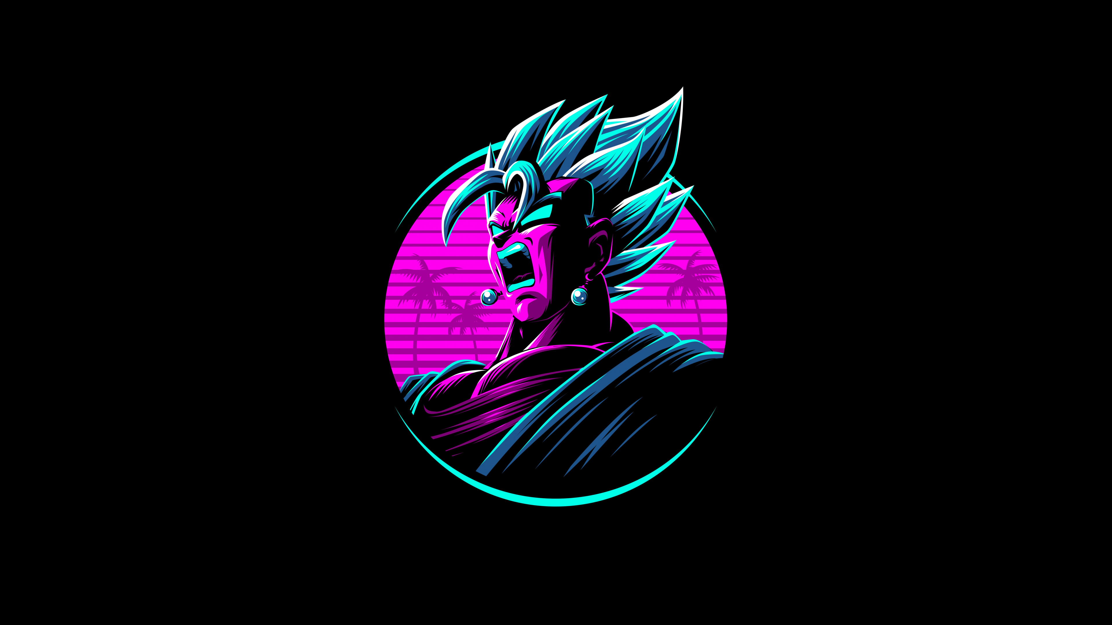 Neon glow artwork of Vegito from Dragon Ball Z on a black background.