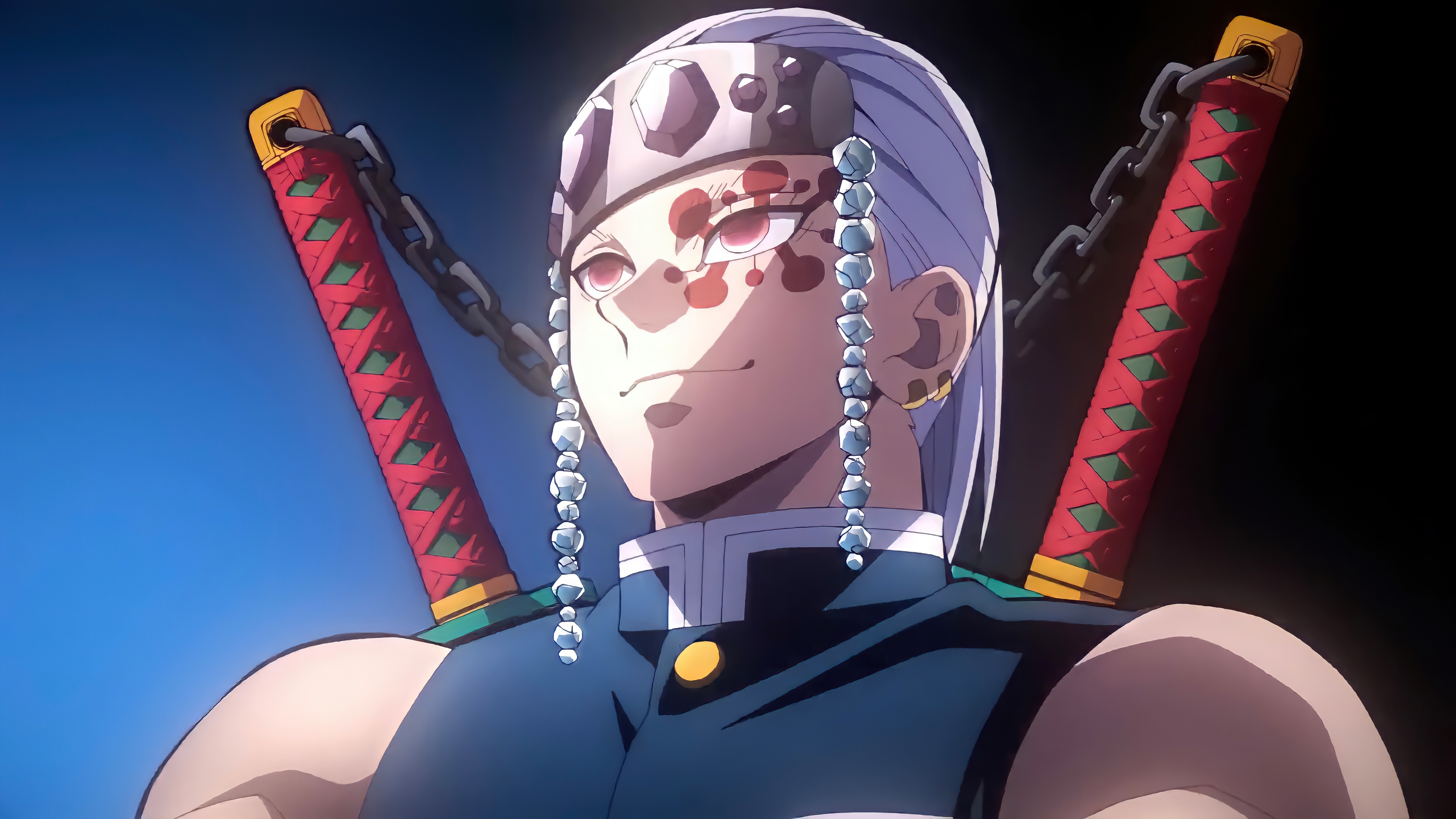 A detailed 5K close-up of Tengen Uzui from the anime Demon Slayer: Kimetsu no Yaiba.