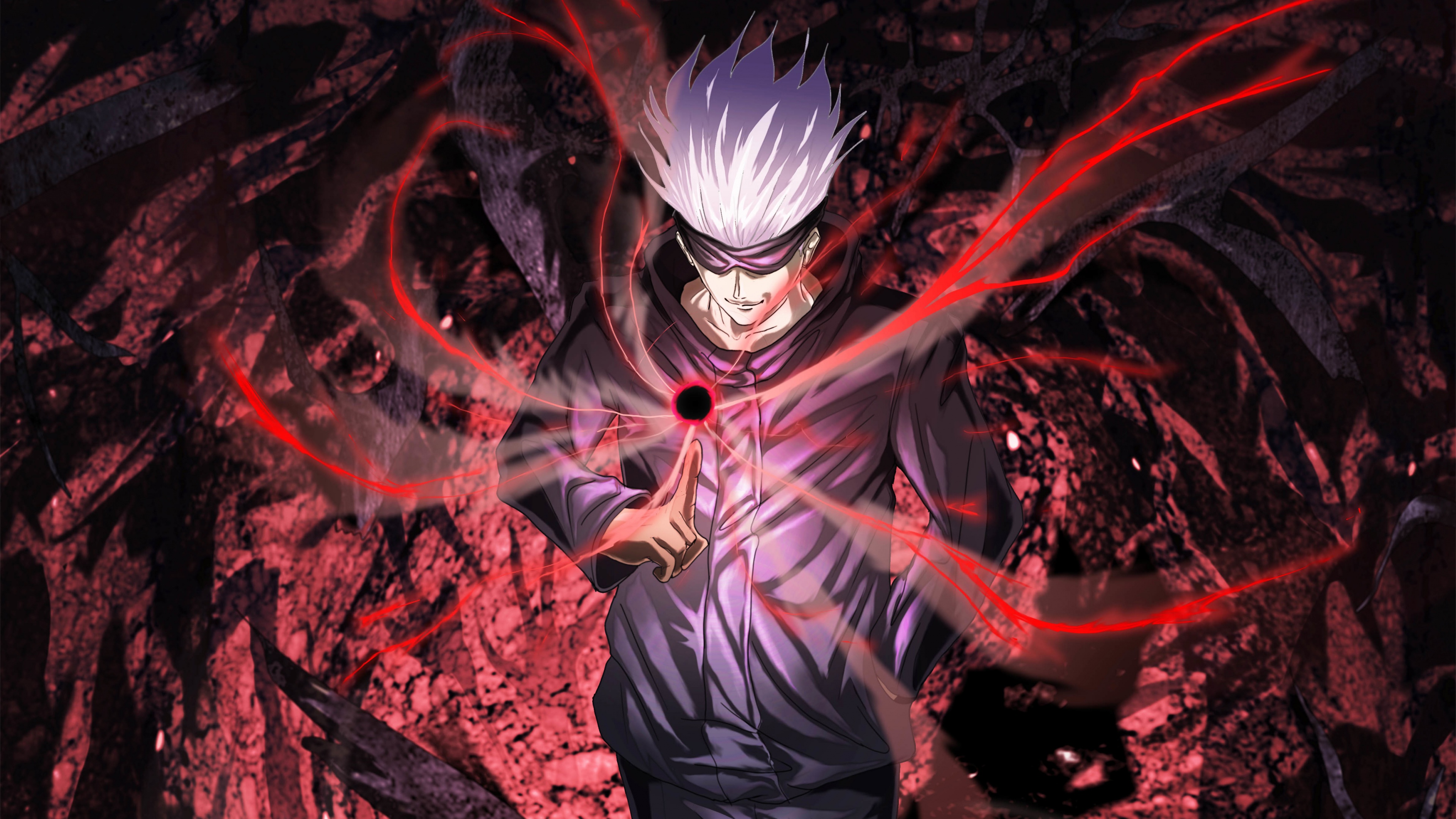 A high-quality digital illustration of Satoru Gojo from Jujutsu Kaisen, showcasing his signature appearance and powerful aura.