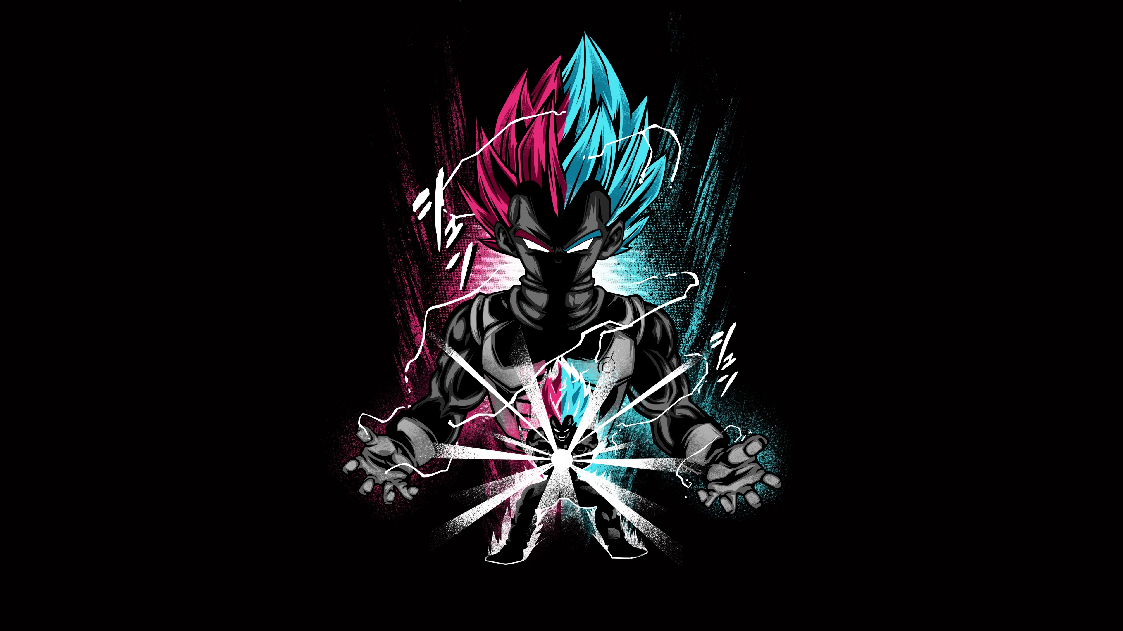 A high-definition portrait of Vegeta from Dragon Ball Z against a solid black background.