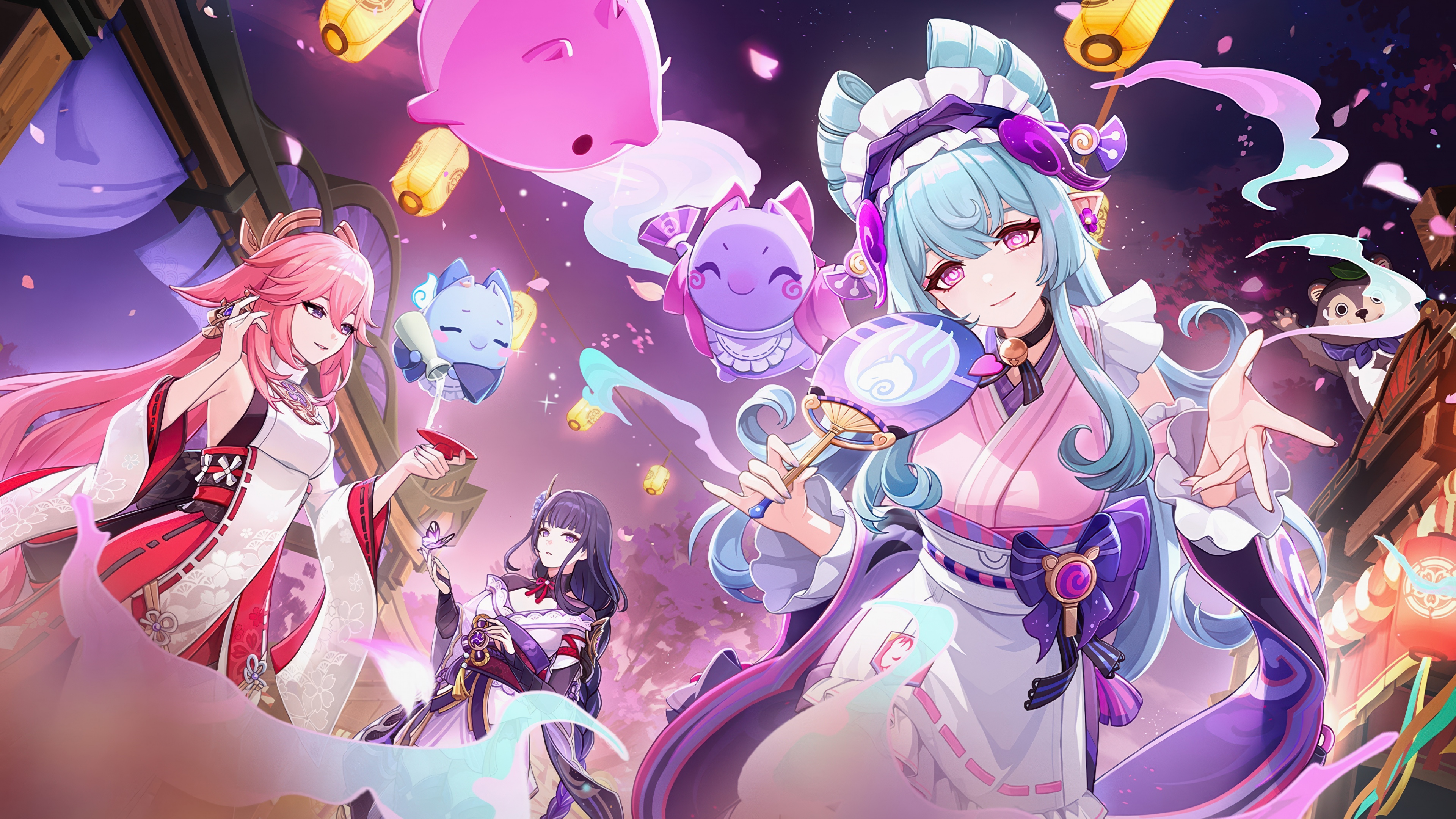 High-resolution 5K artwork featuring Yae Miko and Raiden Shogun from Genshin Impact
