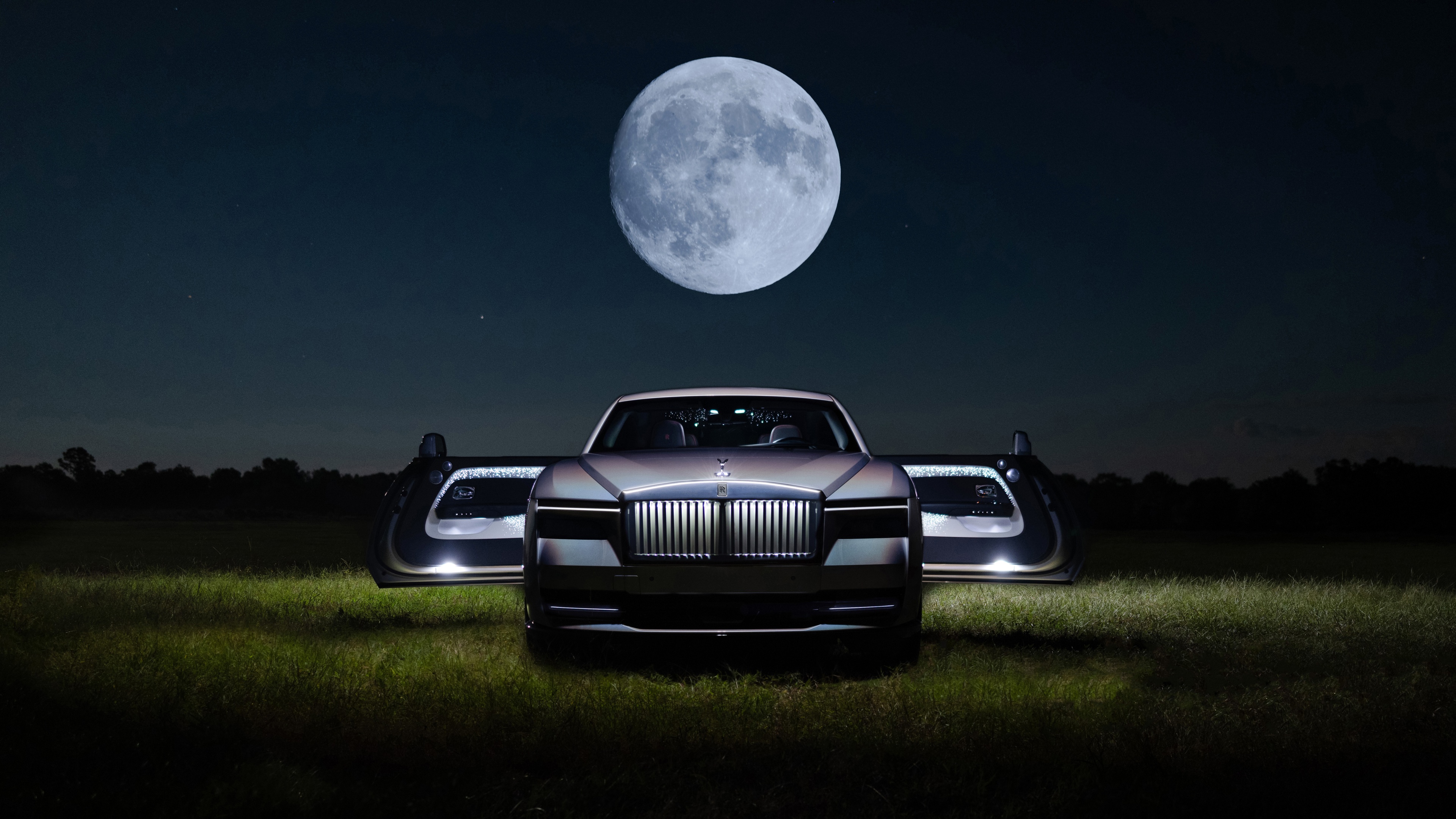A high-resolution, ultra-detailed view of the 2024 Rolls-Royce Spectre electric luxury automobile.