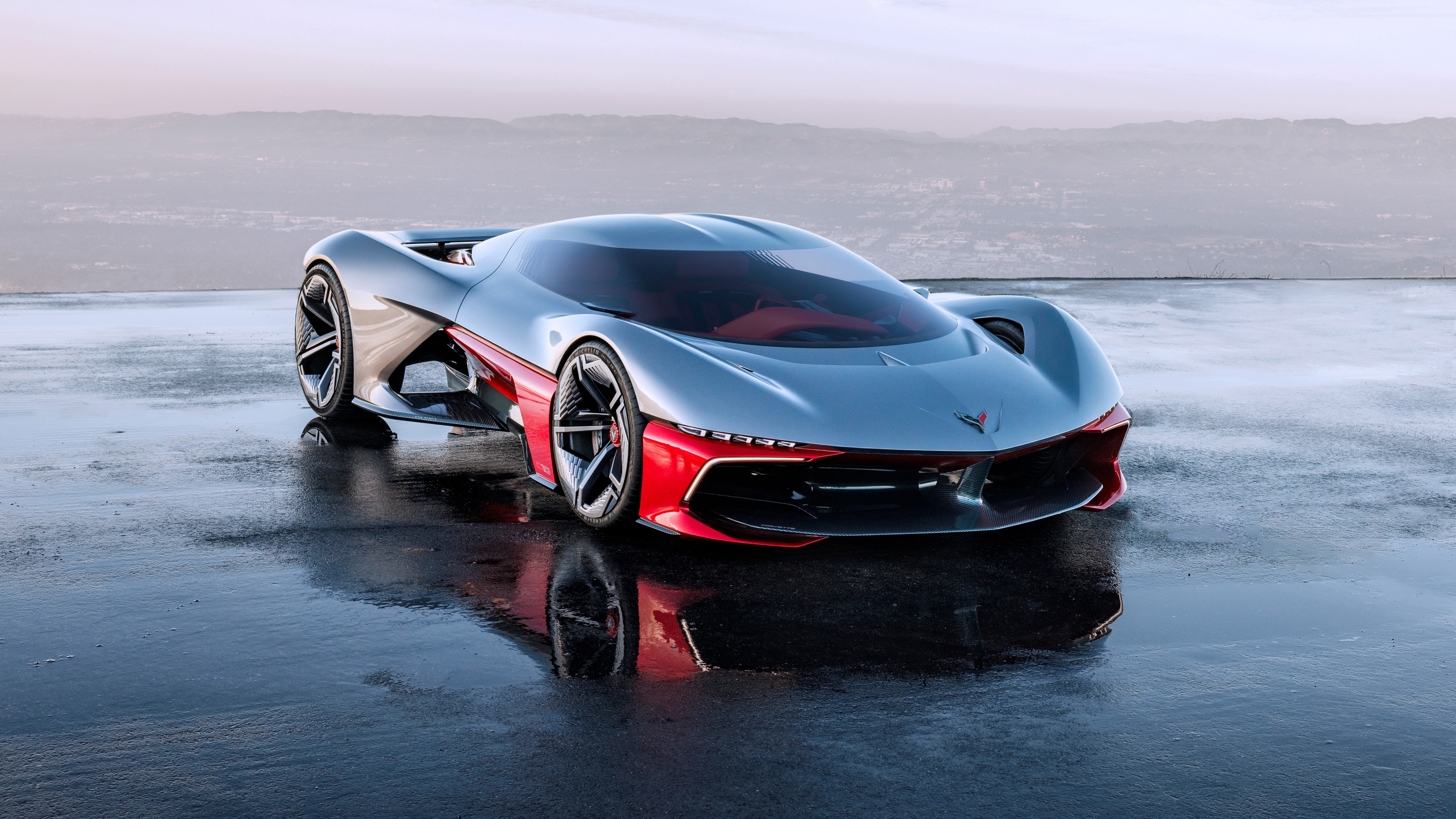 A sleek, futuristic 2025 Chevrolet California Corvette Concept hypercar with advanced aerodynamic features and modern automotive styling.