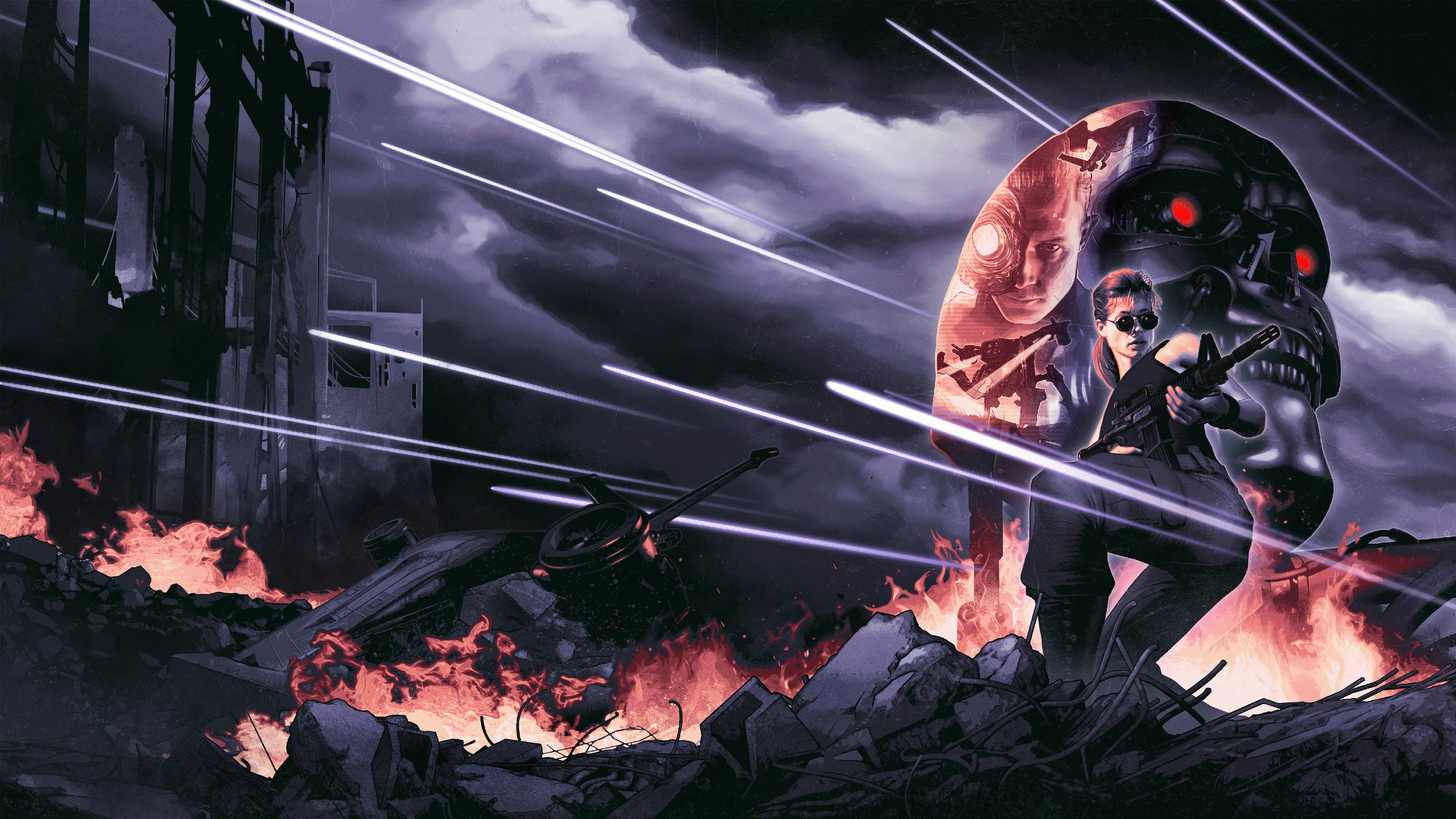 A futuristic character with glowing neon armor and cybernetic plating in a high-tech environment.