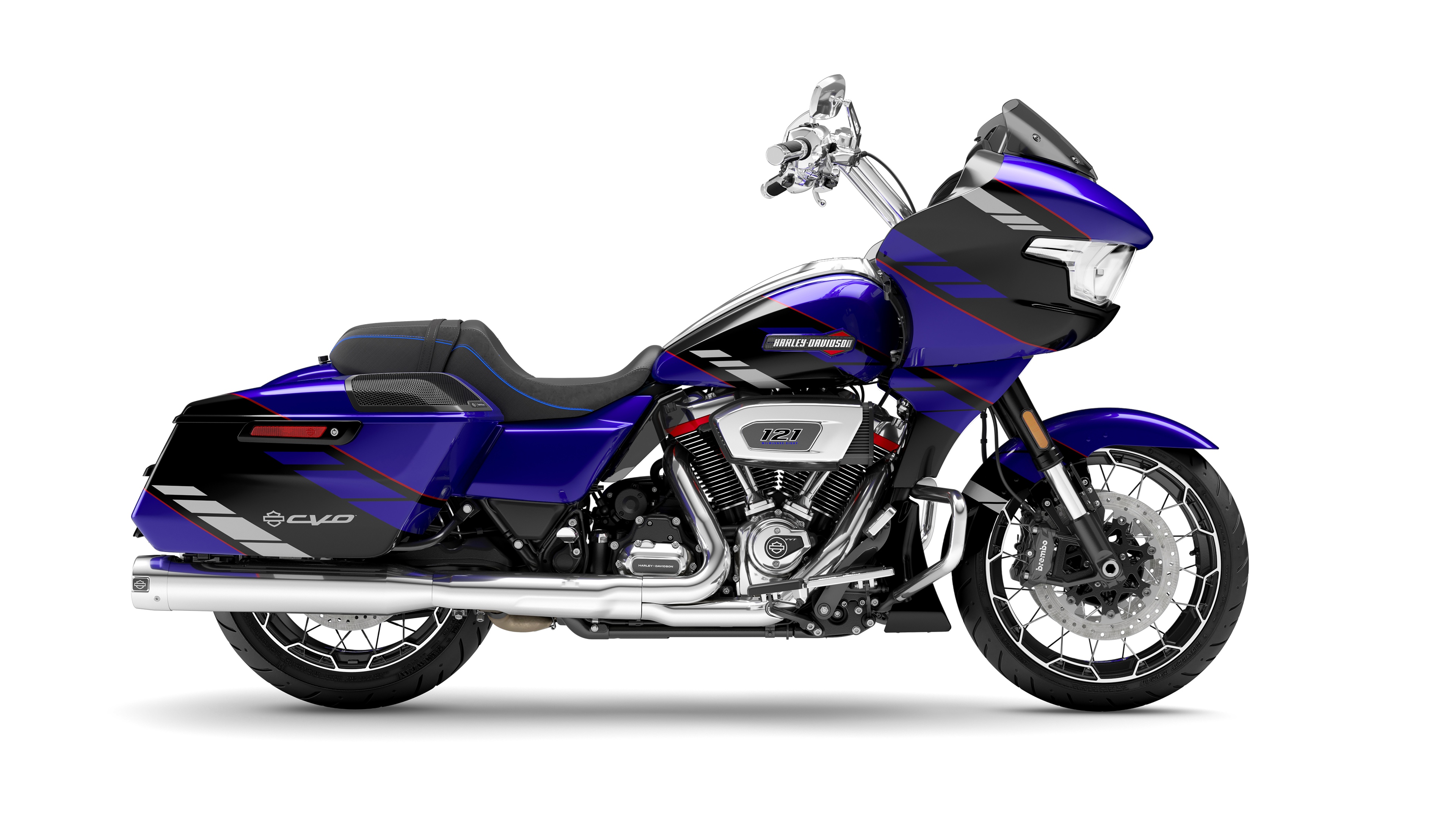 A high-resolution, detailed view of a 2025 Harley-Davidson CVO Road Glide motorcycle featuring premium chrome accents.