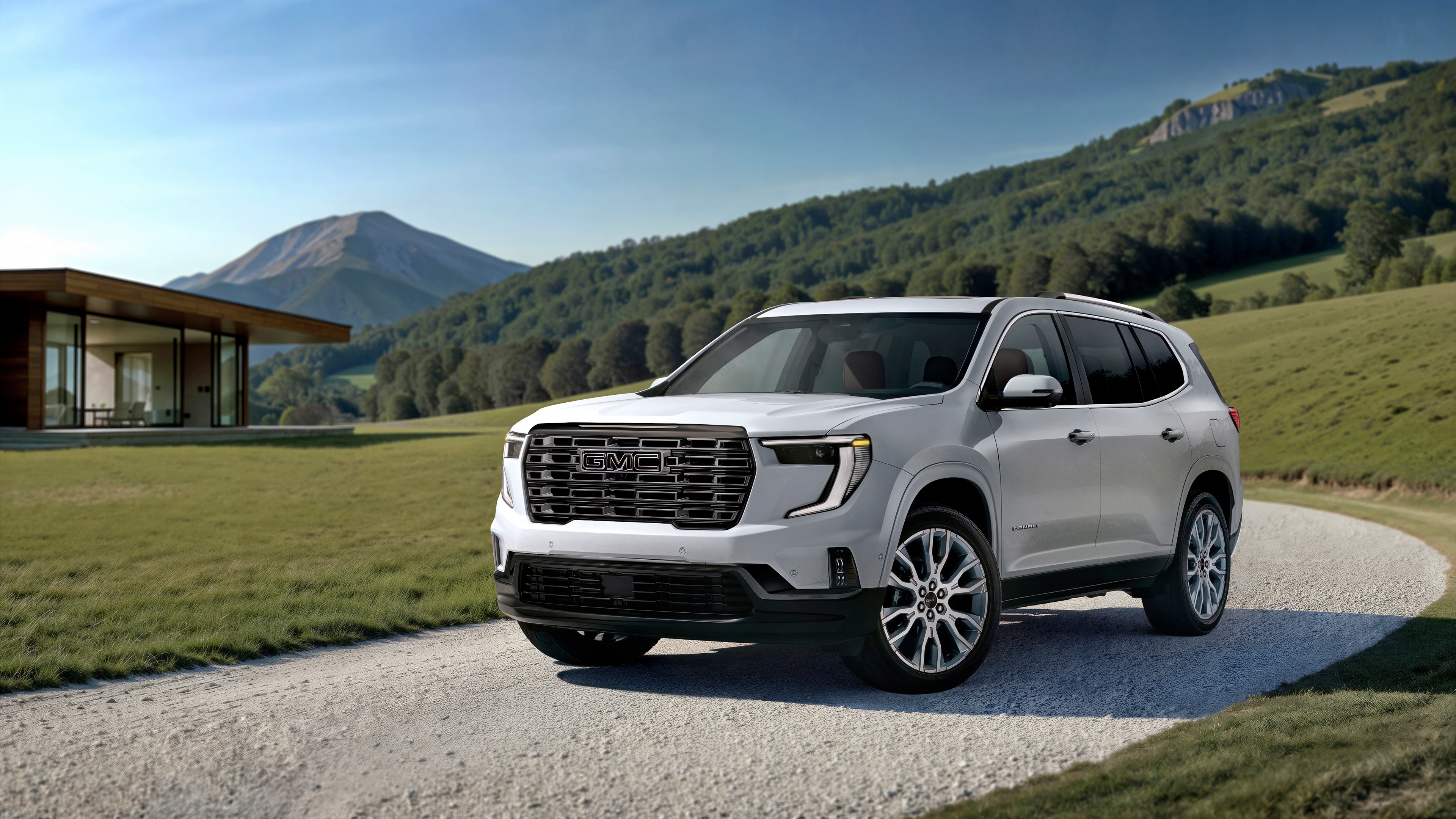 A high-resolution, cinematic shot of a futuristic luxury SUV with a metallic finish, set in a modern urban environment.