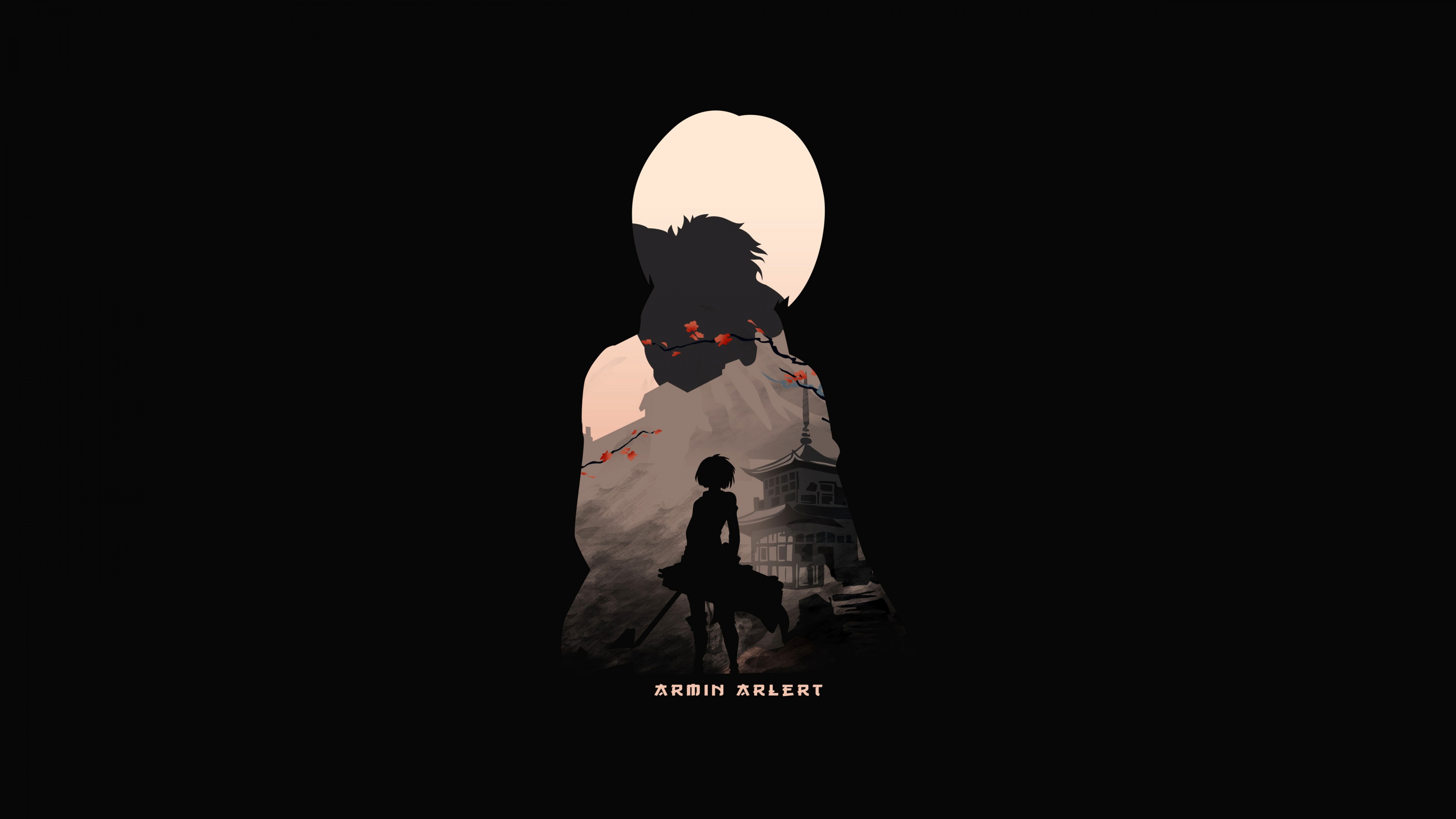 A high-resolution silhouette of Armin Arlert from Attack on Titan against a solid black background.