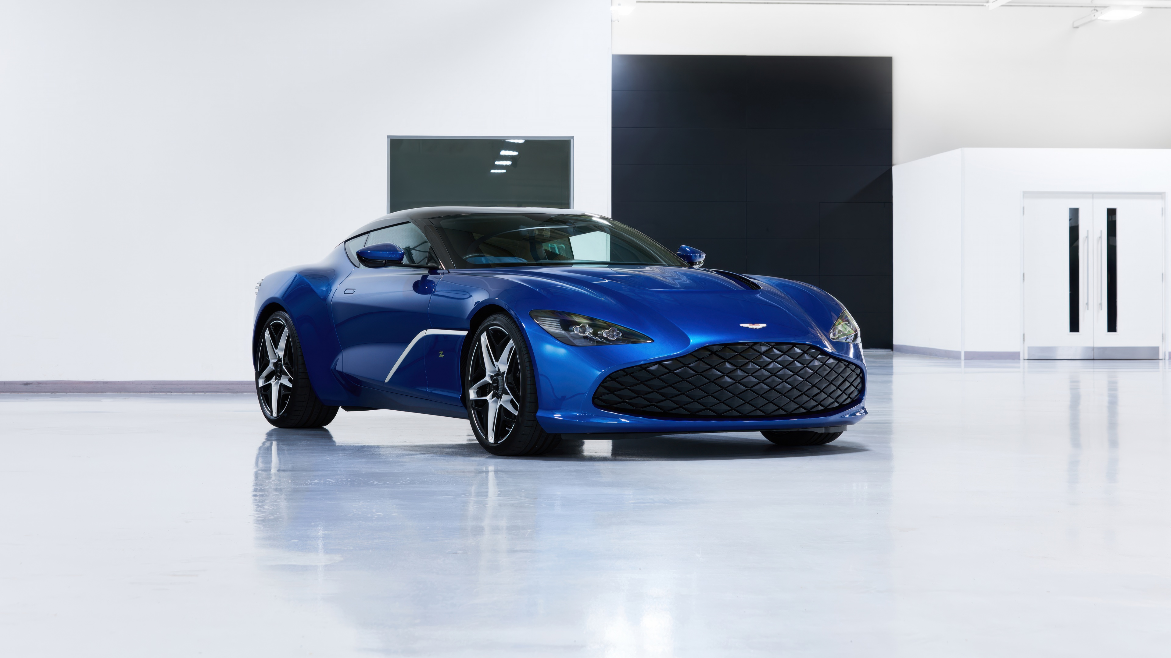 A highly detailed, 5K resolution shot of an Aston Martin DBS GT Zagato supercar featuring sleek metallic bodywork and aerodynamic styling.