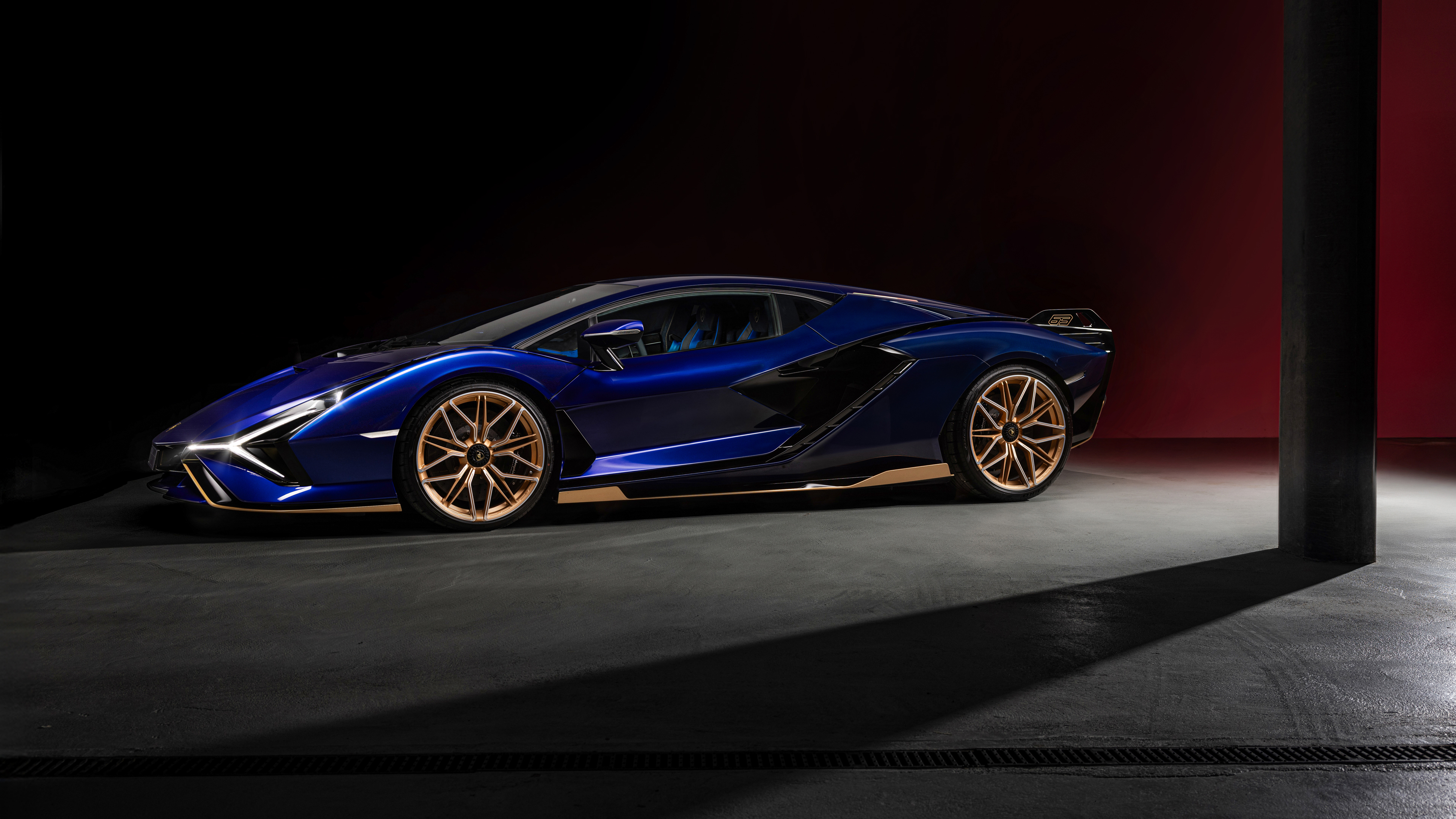 A high-performance blue Lamborghini Sián FKP 37 with a modern and exotic design.