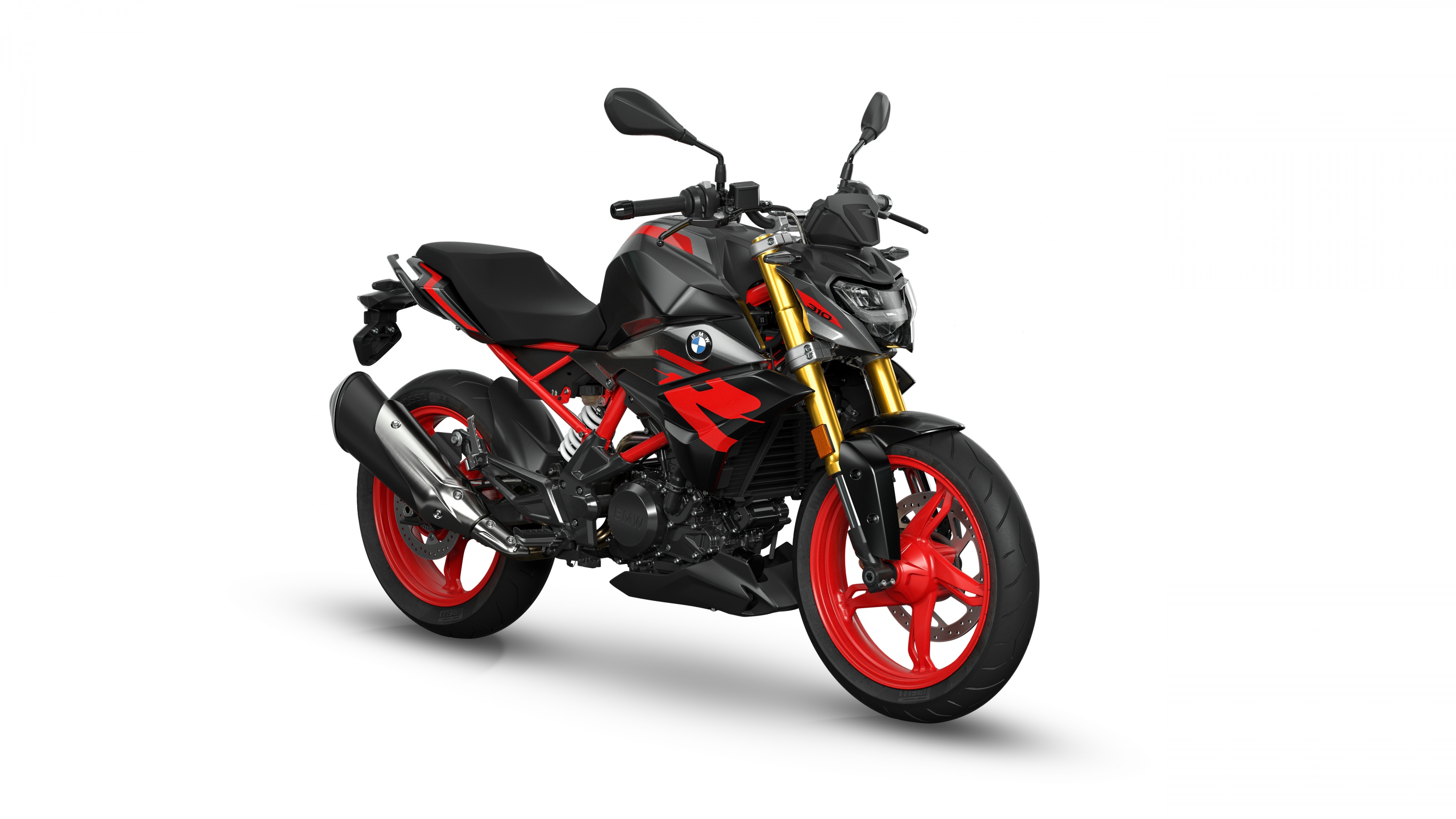 A high-resolution view of a BMW G310R sports motorcycle featuring a sharp roadster design.