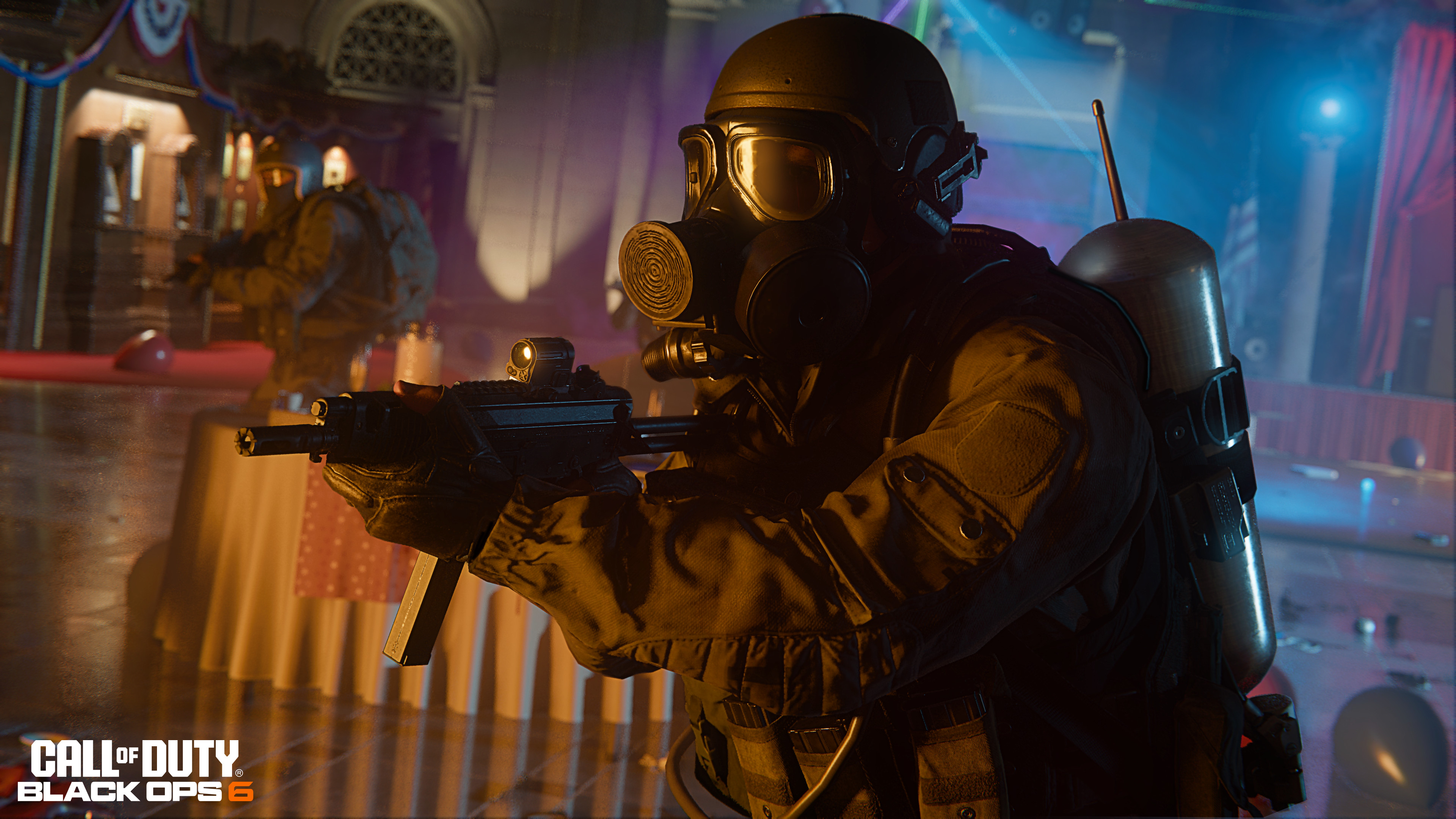 First-person view of a soldier wielding a weapon in the Call of Duty: Black Ops 6 gameplay environment.