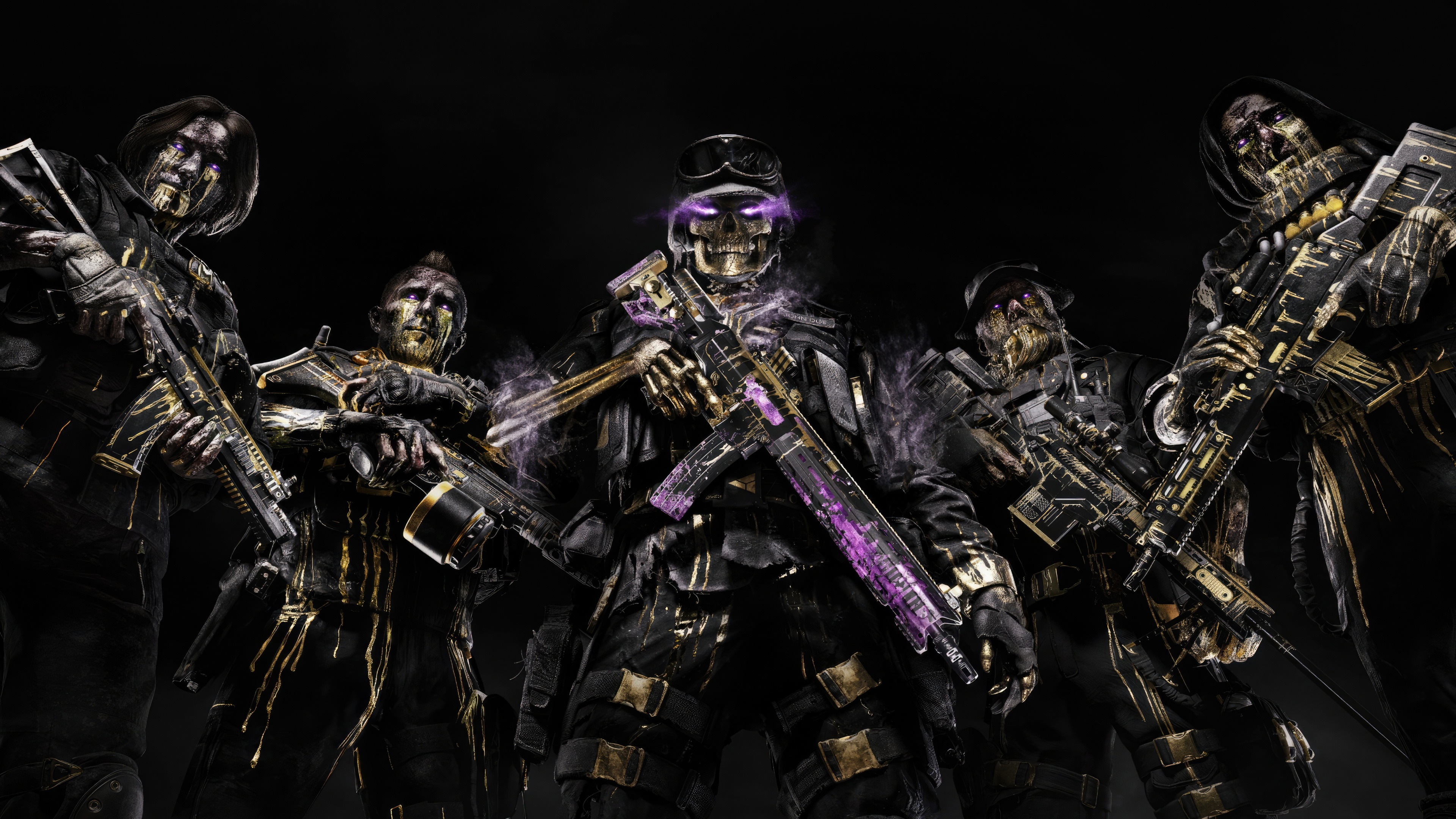 A high-resolution 5K cinematic portrait of a Call of Duty: Warzone 2 soldier against a black background.