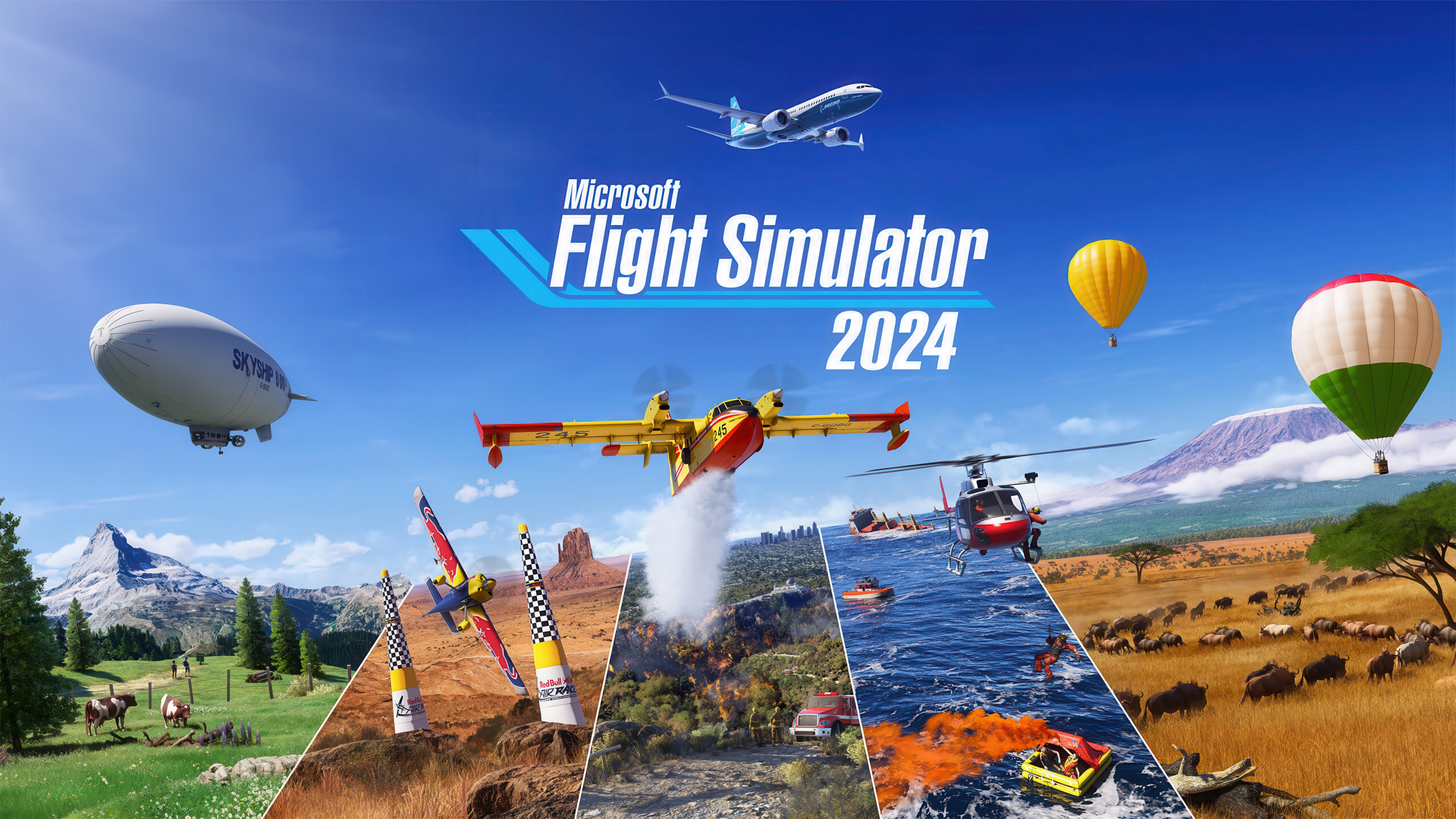 A stunning 5K cinematic shot of realistic aerial landscapes and flight simulation scenery from Microsoft Flight Simulator 2024.