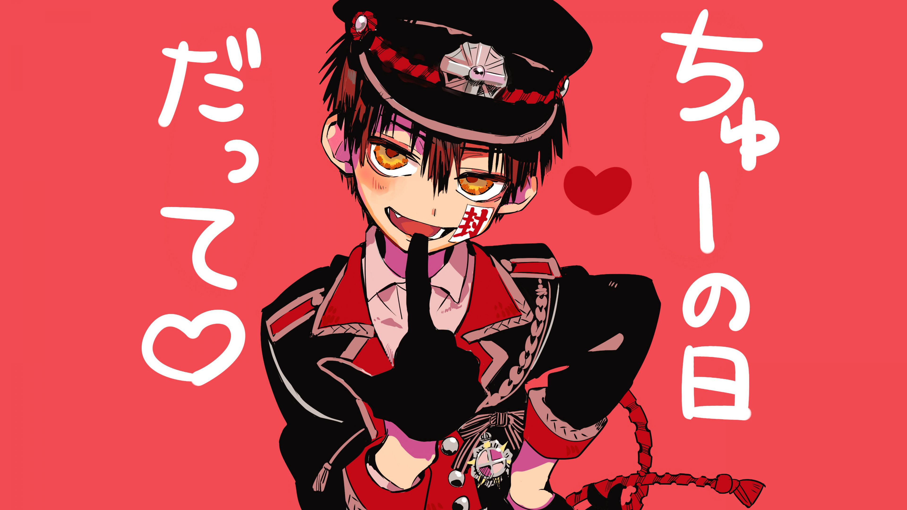 A high-contrast anime character portrait against a vivid red background.