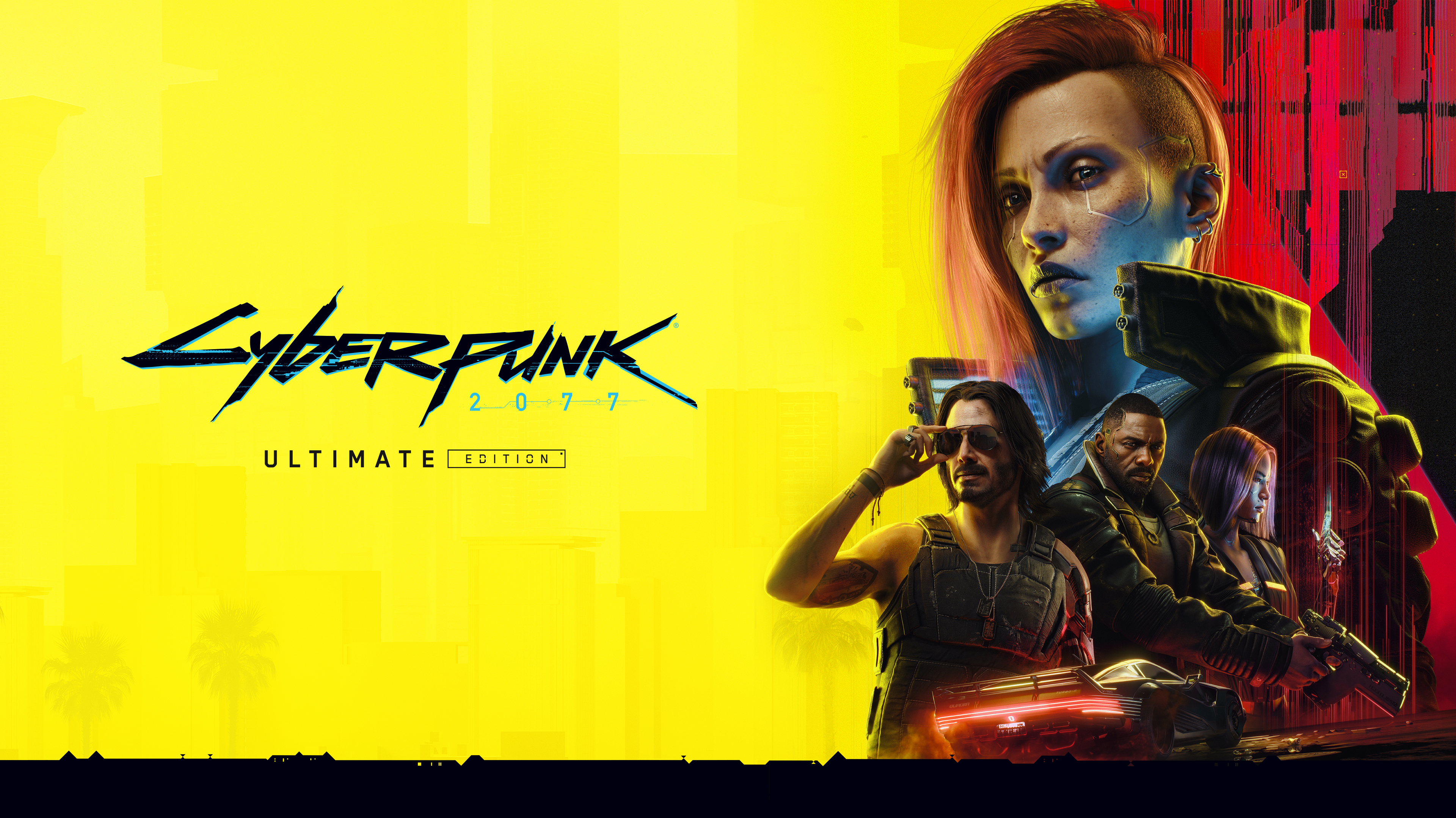 A futuristic mercenary with glowing cybernetic implants walking through a neon-lit, rainy street in Night City, Cyberpunk 2077.