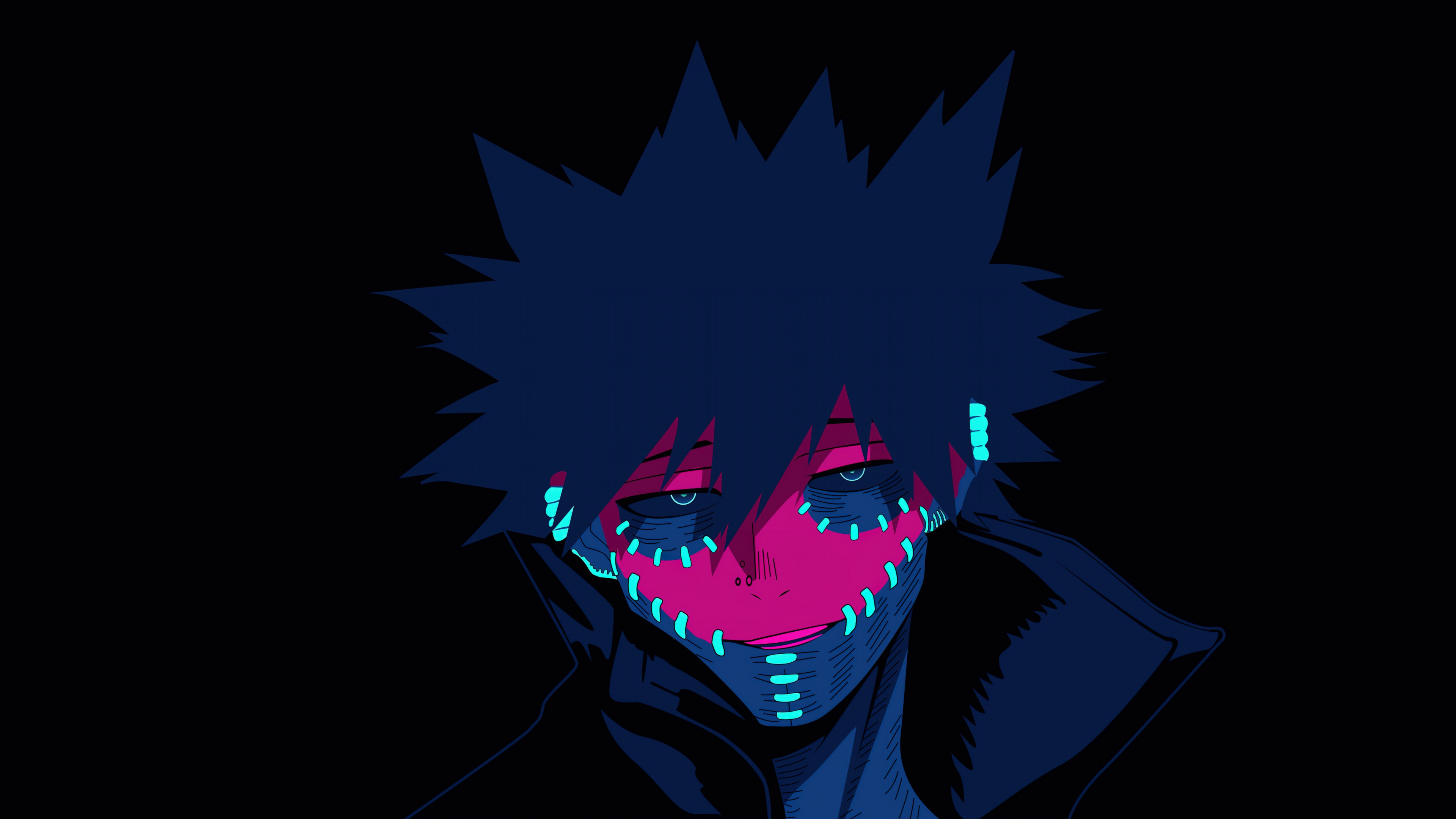 High-resolution 5K portrait of Dabi from My Hero Academia on a black AMOLED background.