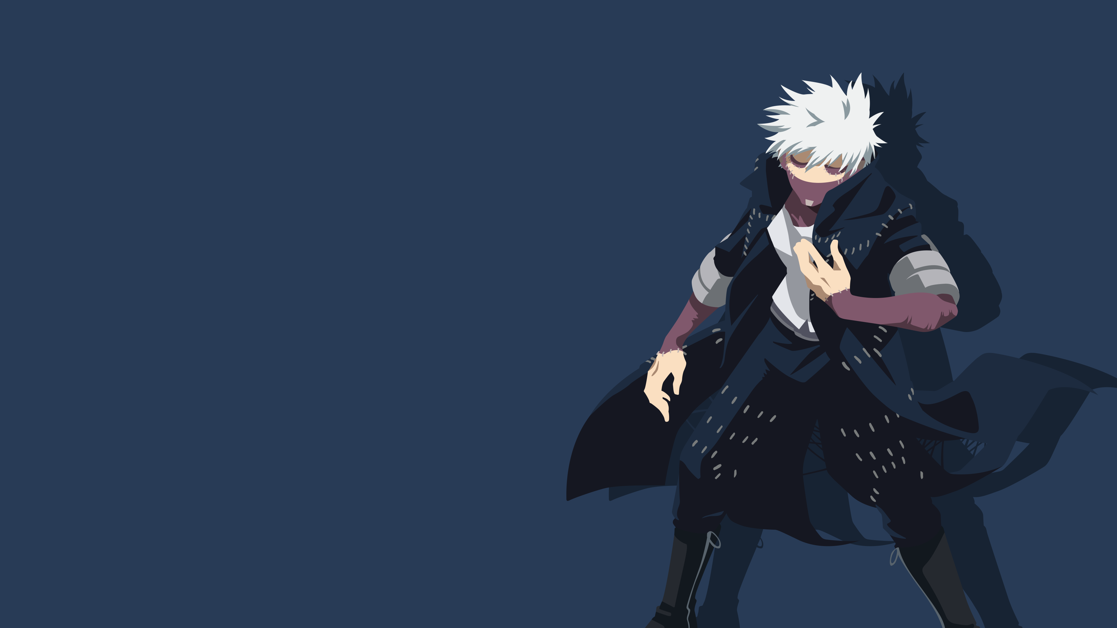 Minimalist illustration of Dabi from My Hero Academia on a solid grey background.