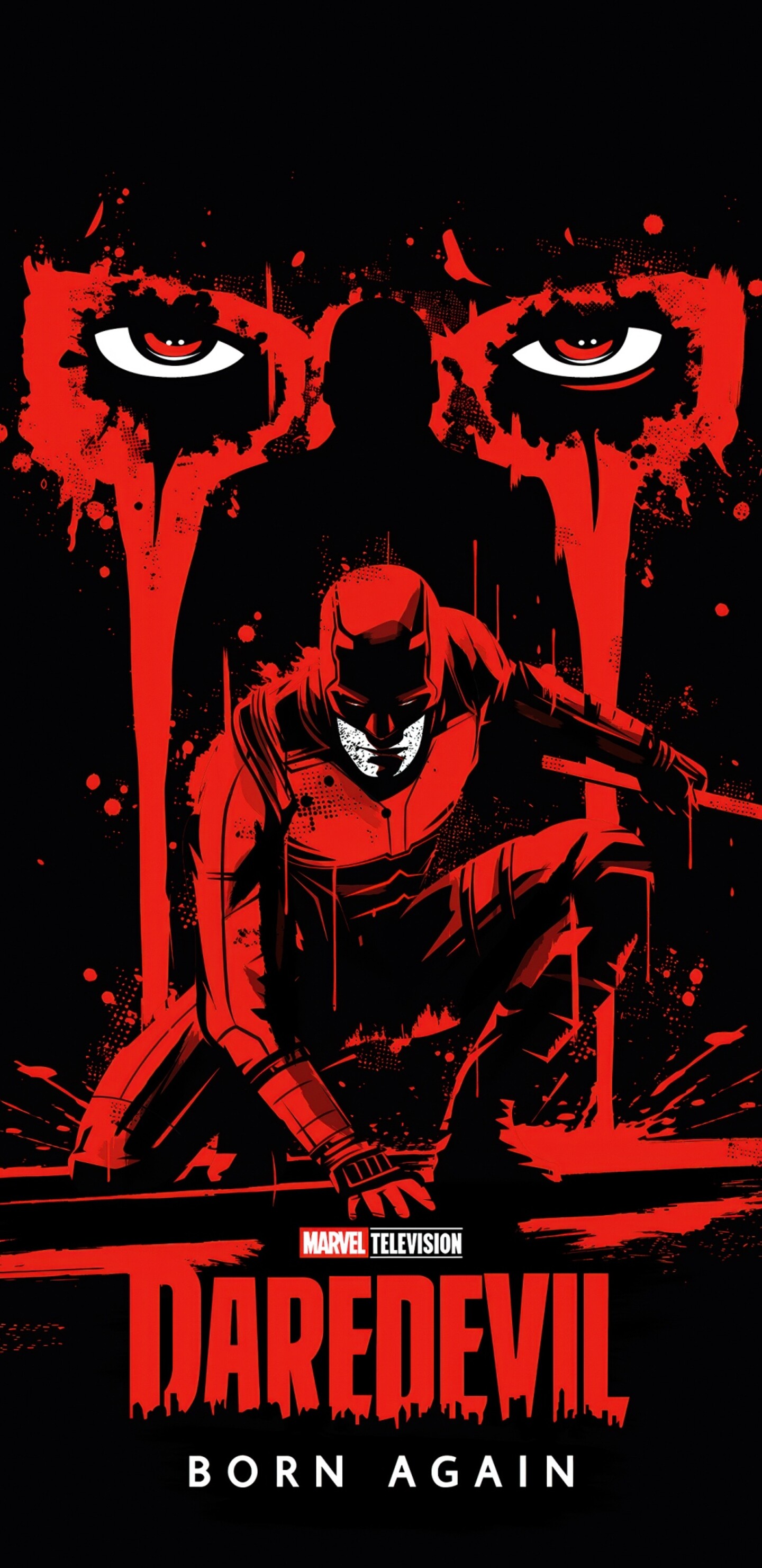 Digital artwork of Daredevil from Marvel Comics' Born Again series, featuring a red character design on a black background.