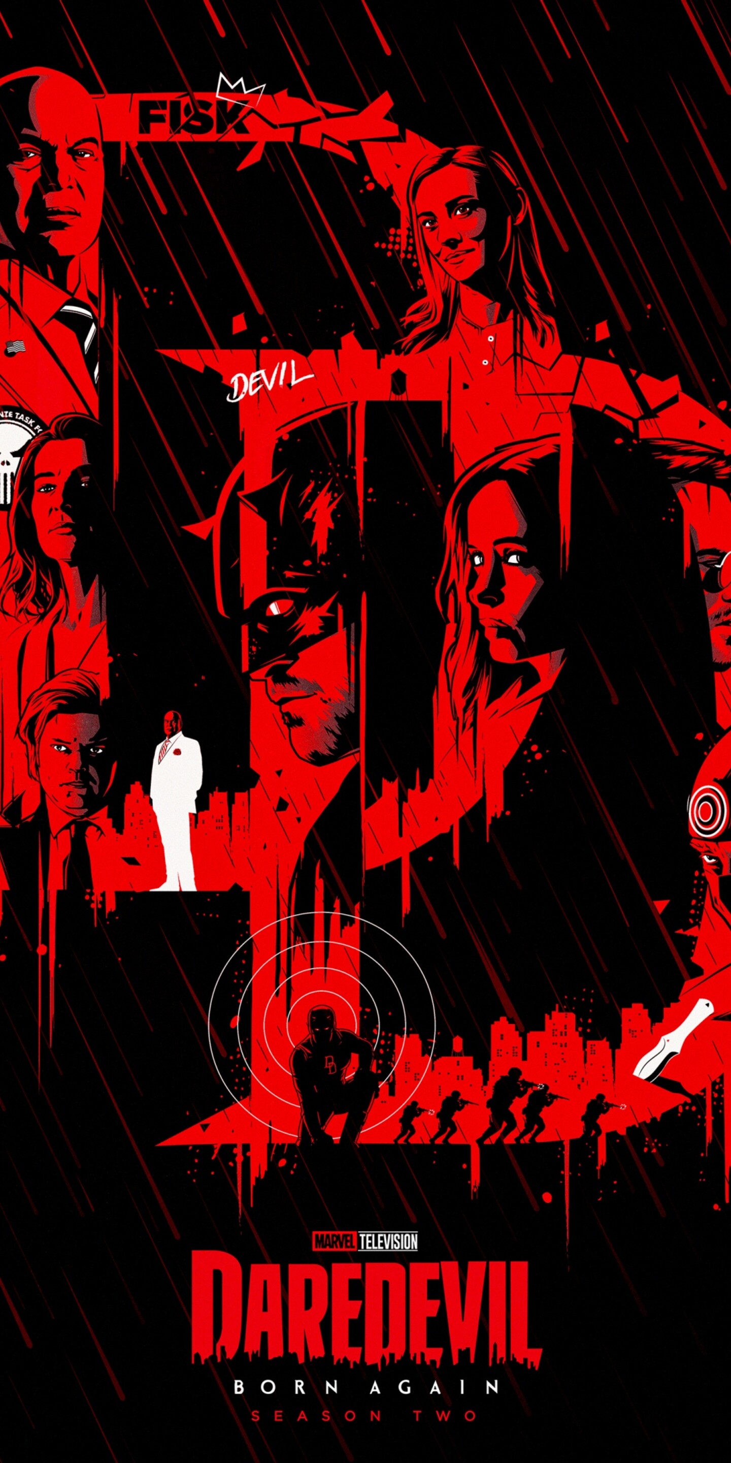 Dramatic dark red artwork of Daredevil from the Marvel series Daredevil: Born Again