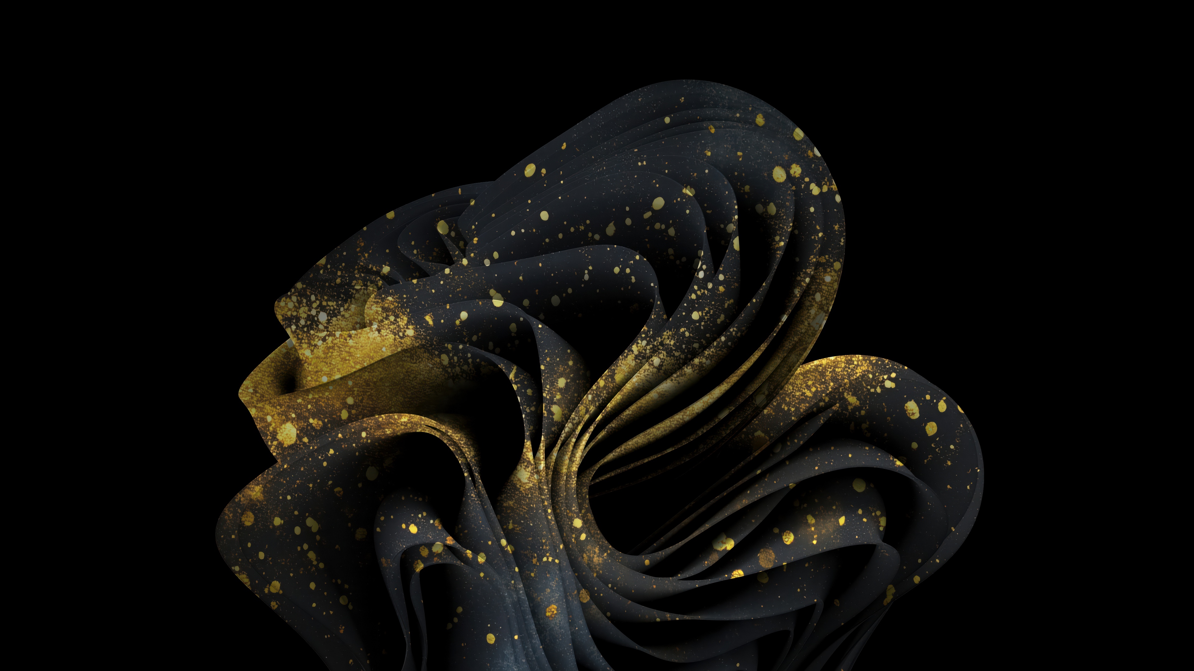 Dark abstract wallpaper with flowing organic shapes and deep black background, inspired by Windows 11 Bloom aesthetic