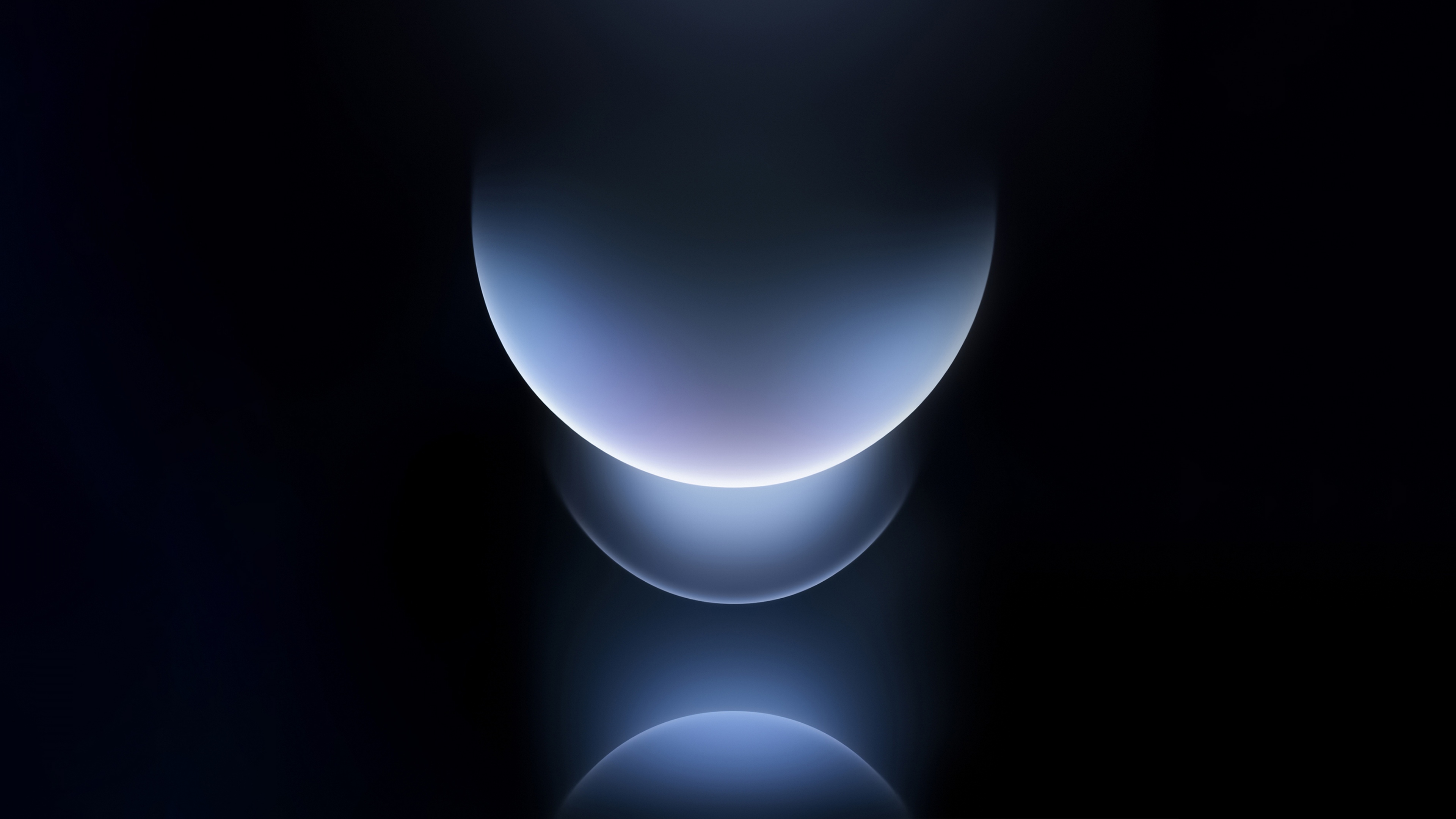Abstract composition of glowing blue spheres and flowing gradient shapes on a dark background