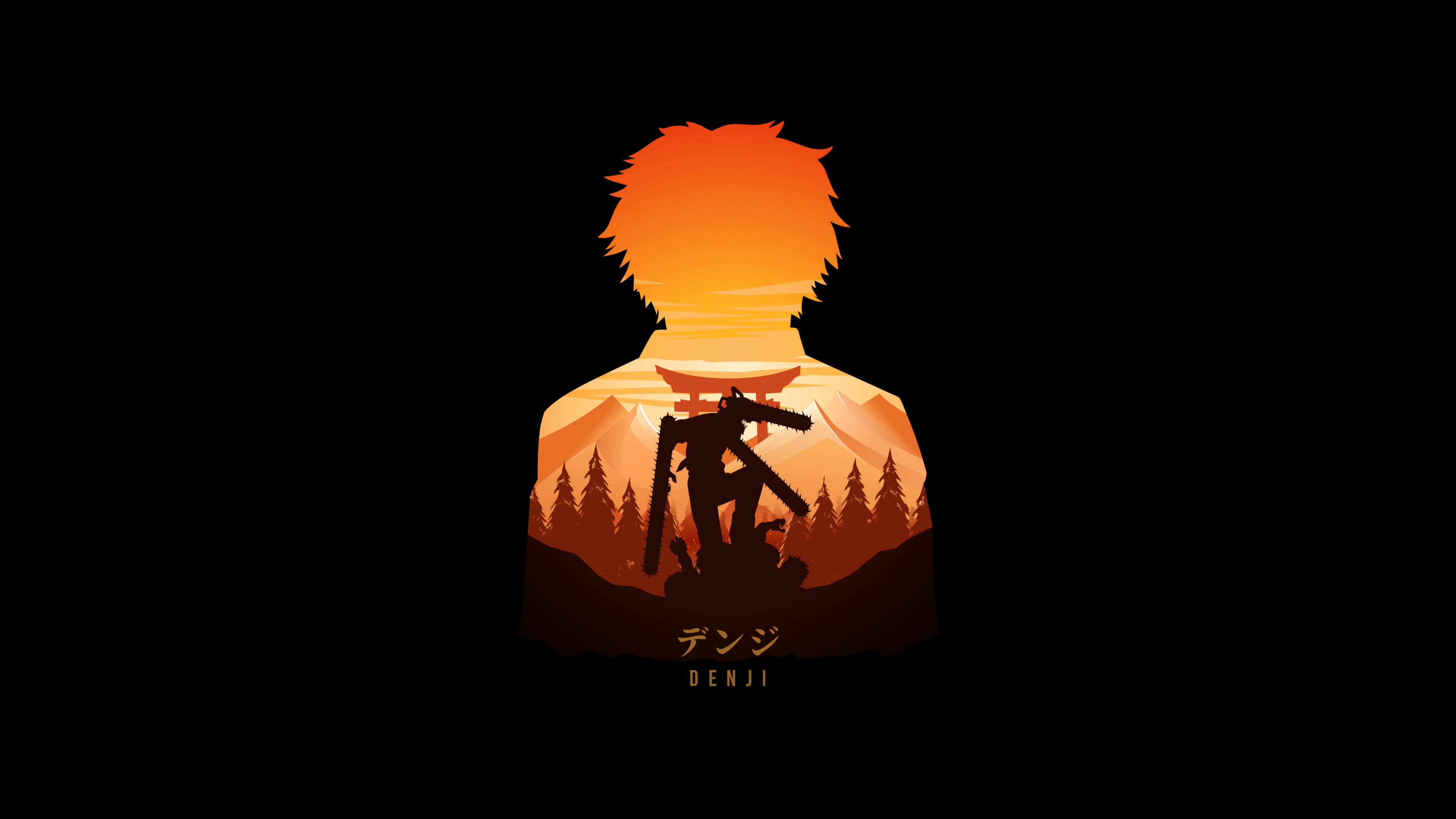 Denji from Chainsaw Man illustrated on a deep black AMOLED background