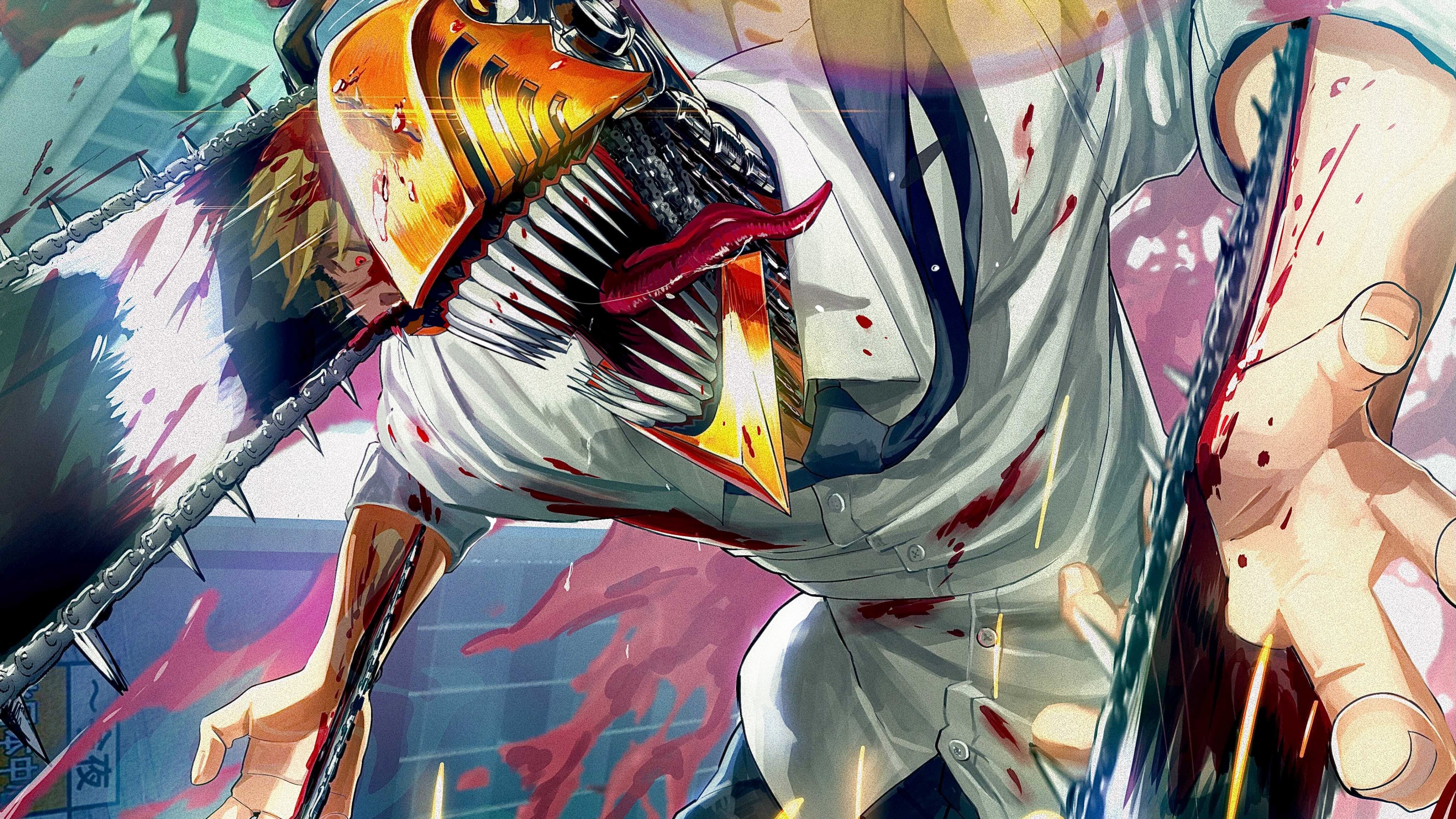 Denji from the anime and manga series Chainsaw Man depicted in a dynamic art style.