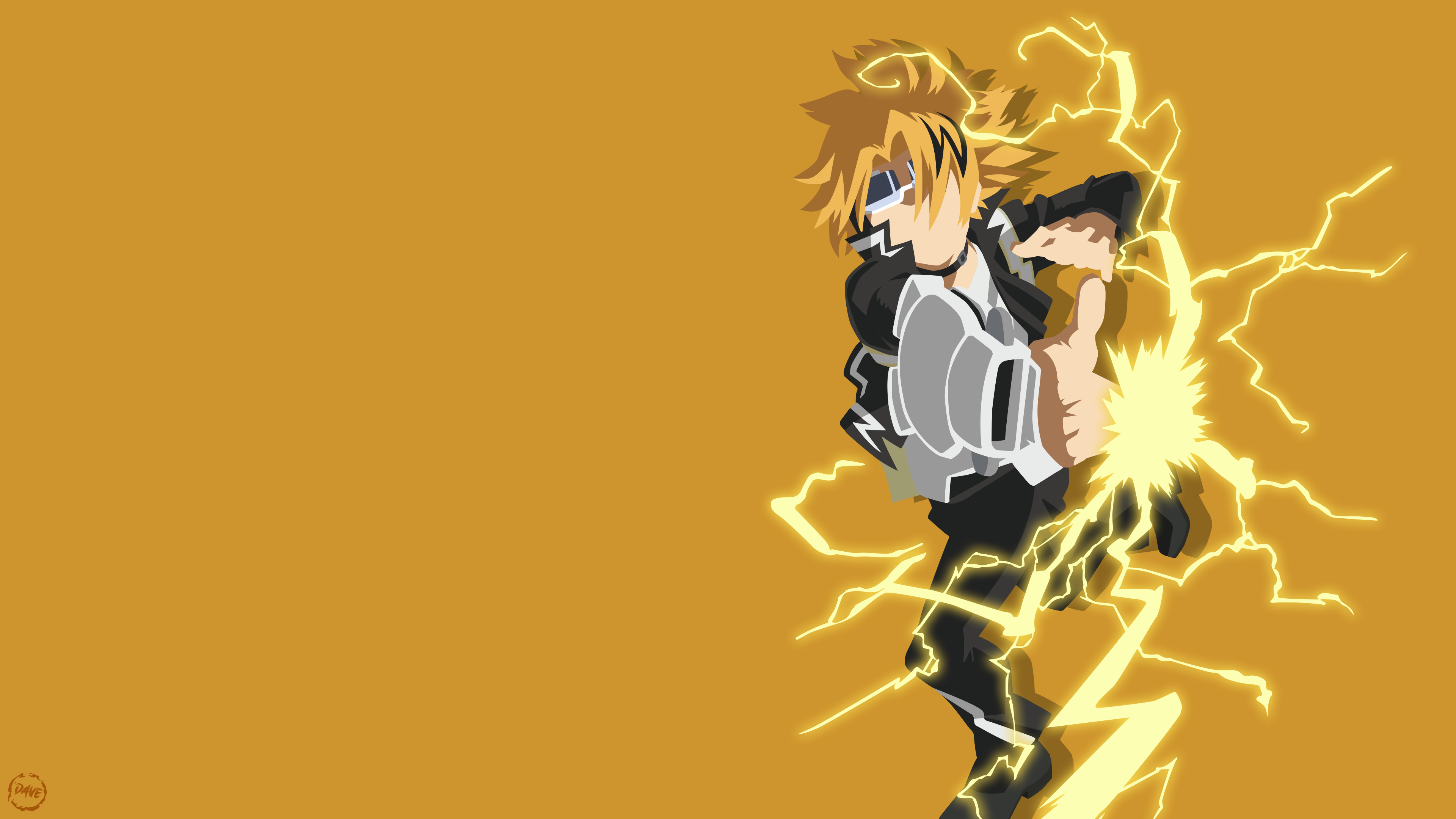 Denki Kaminari from My Hero Academia against a bright yellow background