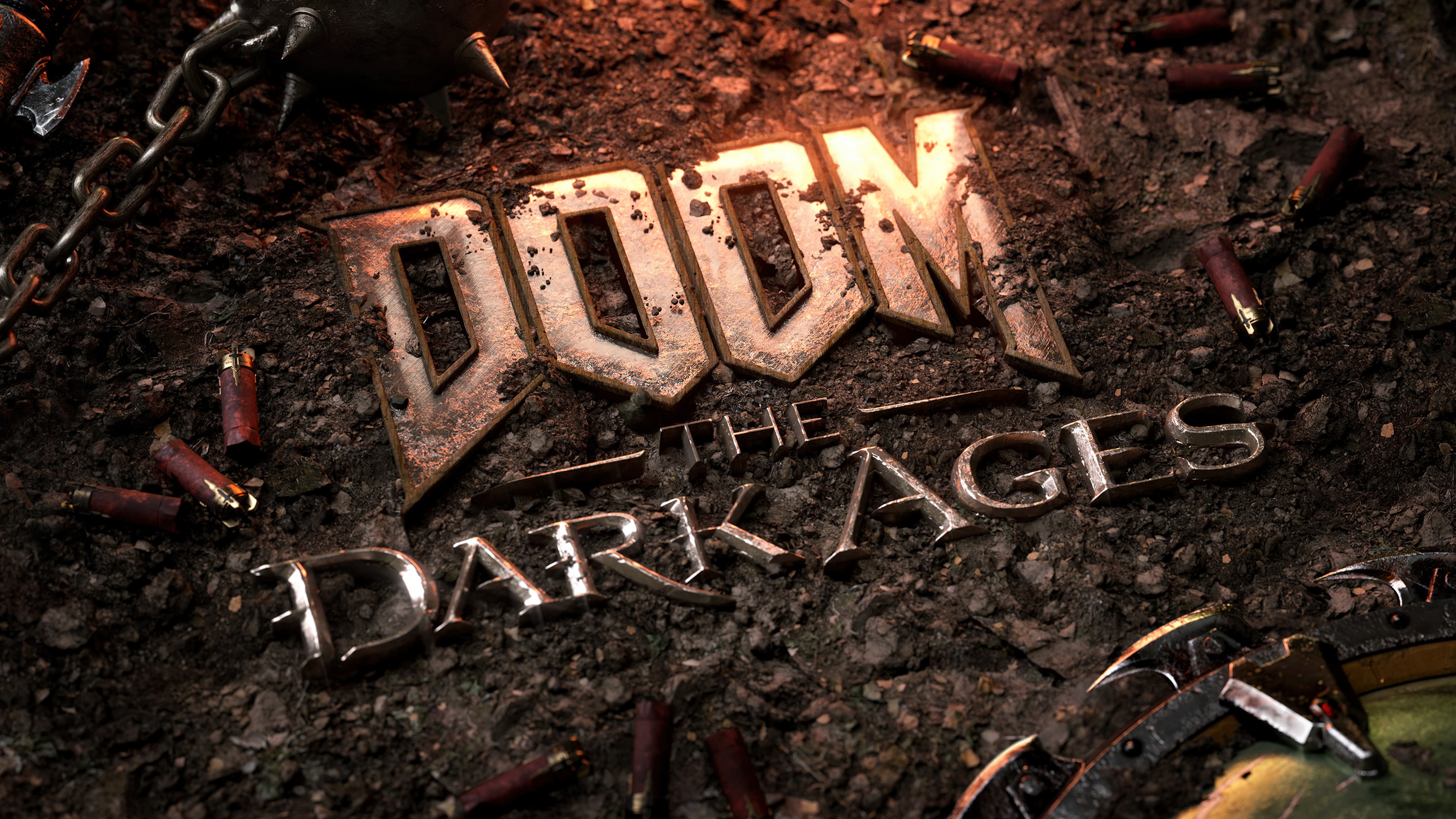 The Doom Slayer from DOOM: The Dark Ages in a cinematic, dark setting.