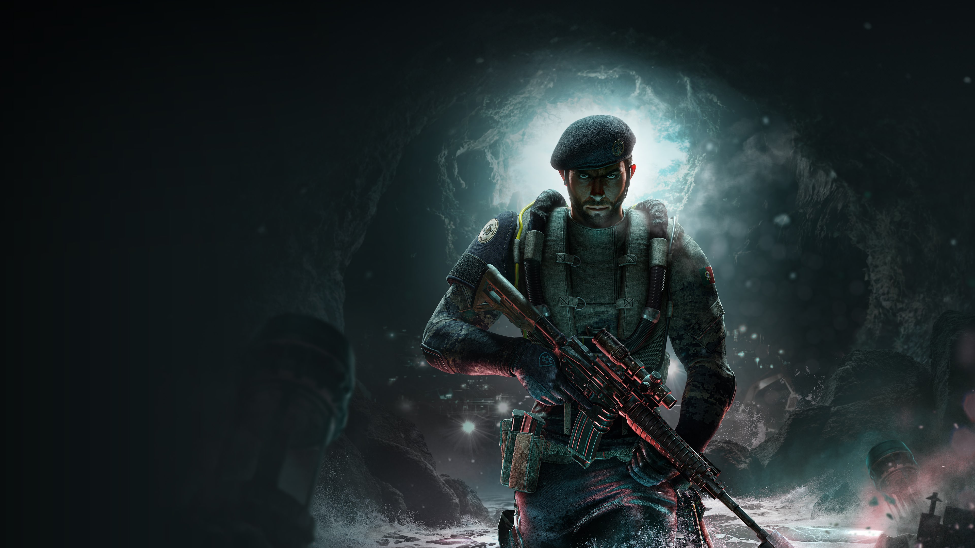 A cinematic depiction of tactical operators from Rainbow Six Siege in combat gear