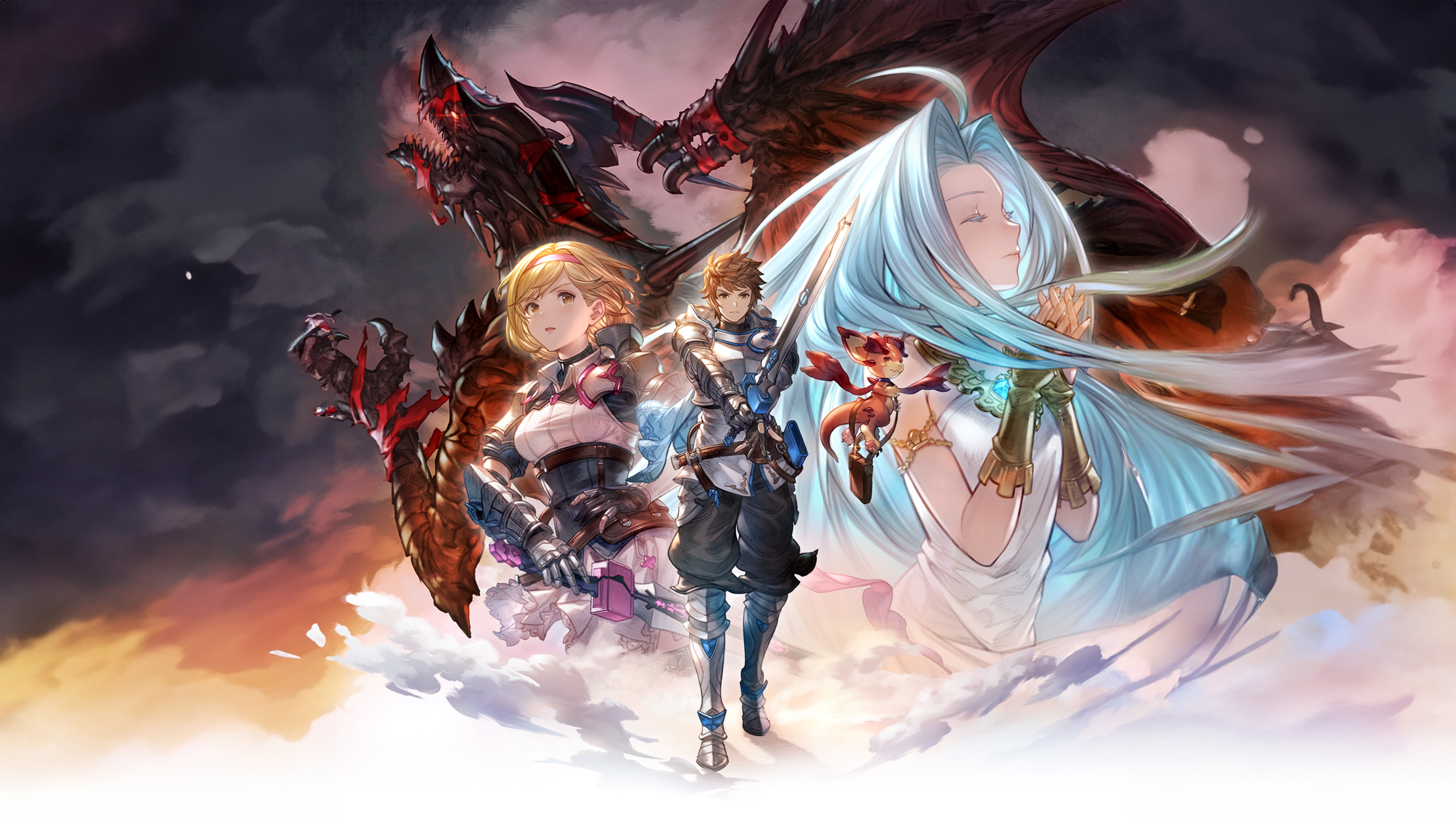 A cinematic, high-detail 5K view of the floating islands and majestic skies from Granblue Fantasy: Relink.