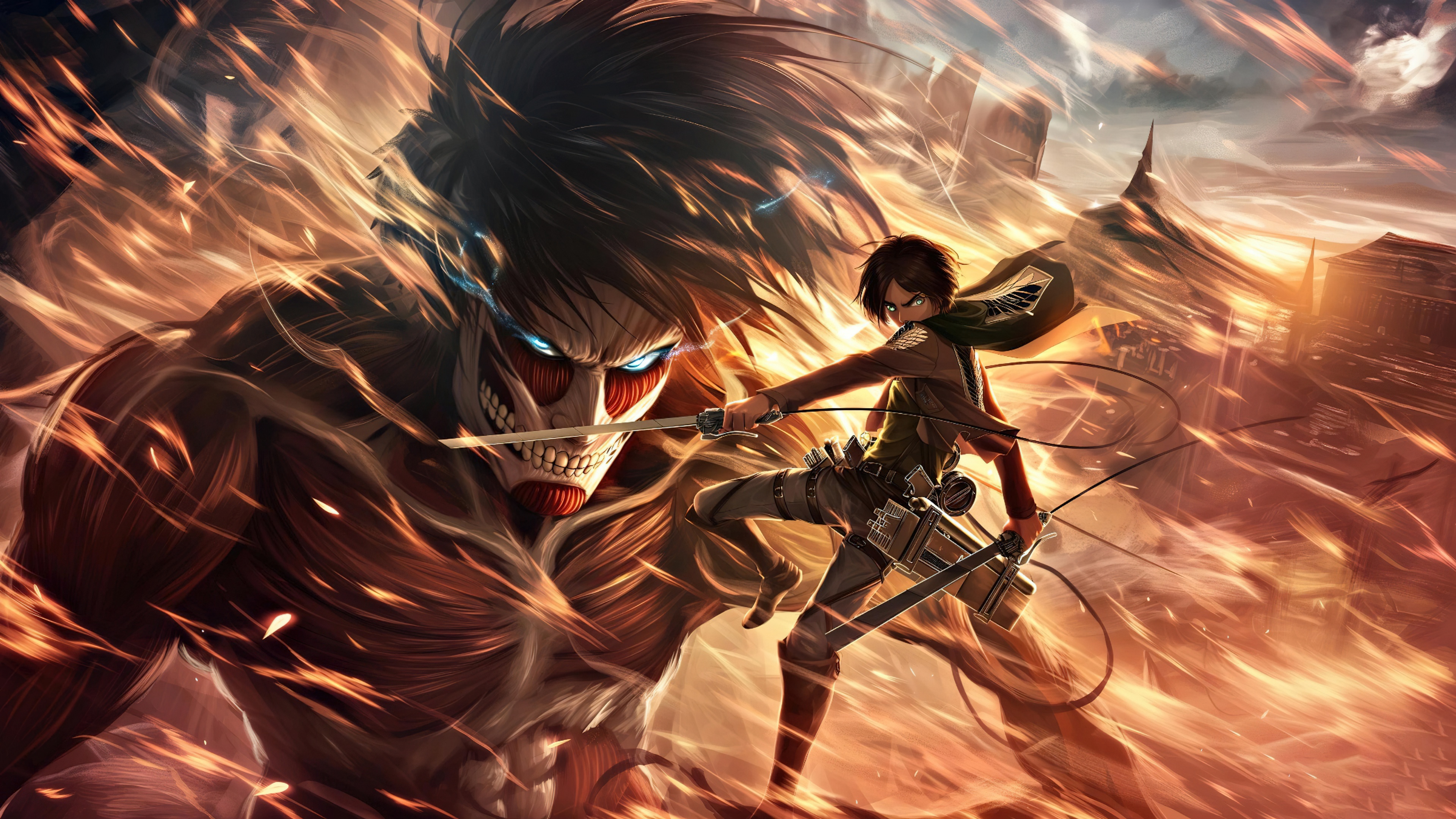 Eren Yeager and Mikasa Ackerman from Shingeki no Kyojin (Attack on Titan)