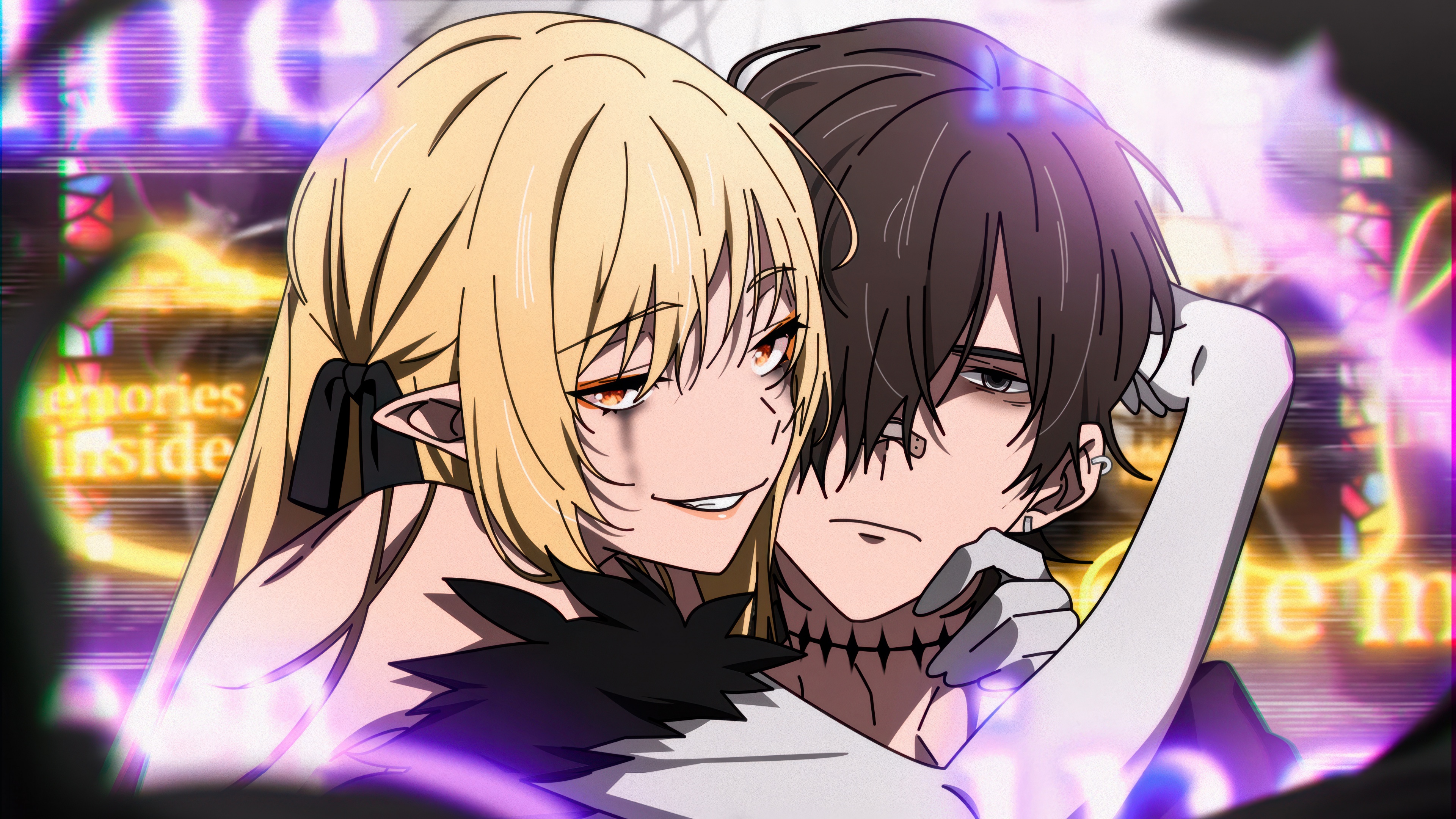 A high-resolution, romantic illustration of an anime couple sharing an intimate moment with soft, cinematic lighting and detailed facial expressions.