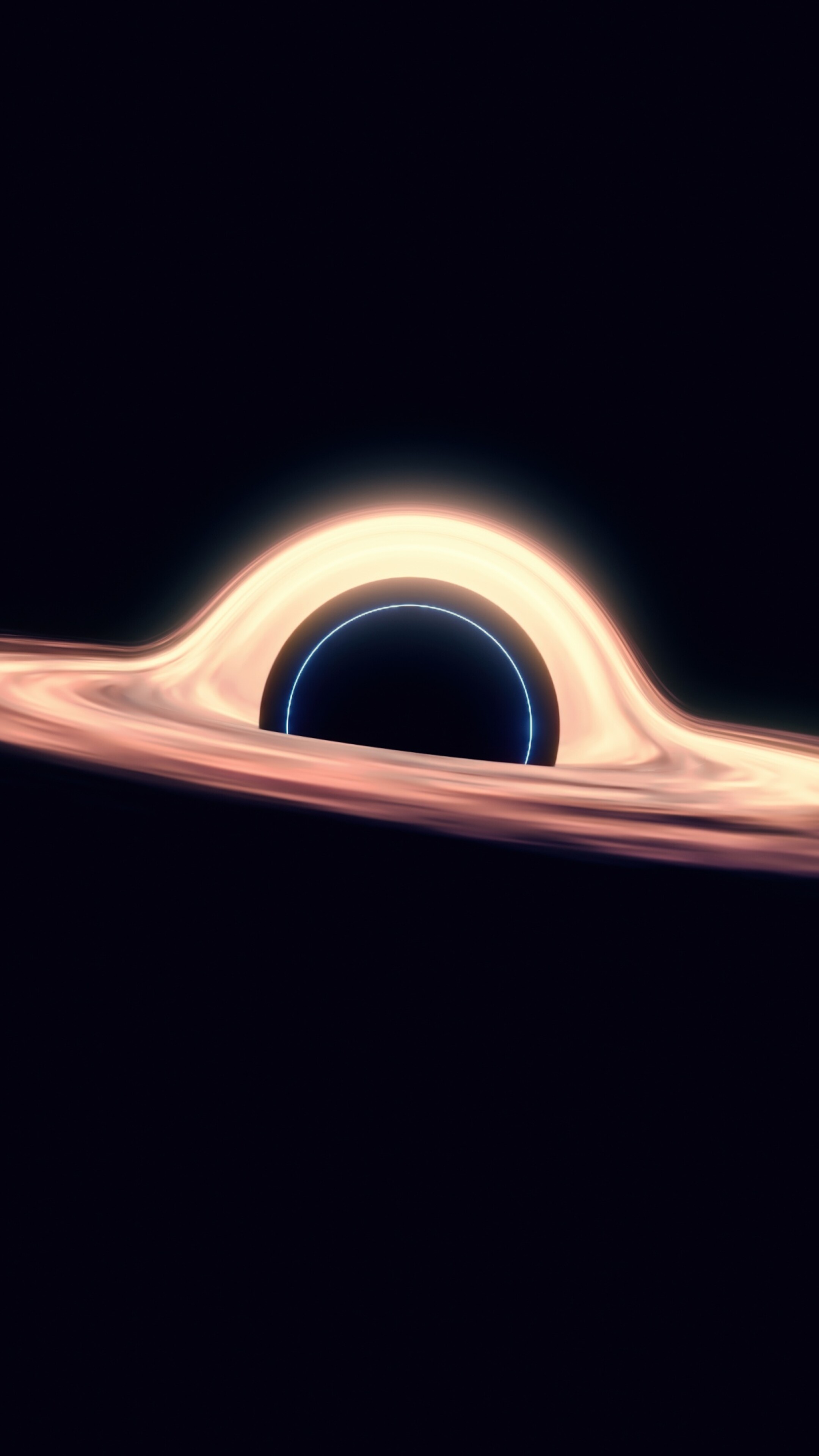 A high-resolution 5K visualization of a black hole with a glowing, swirling accretion disk against a dark, deep space background.
