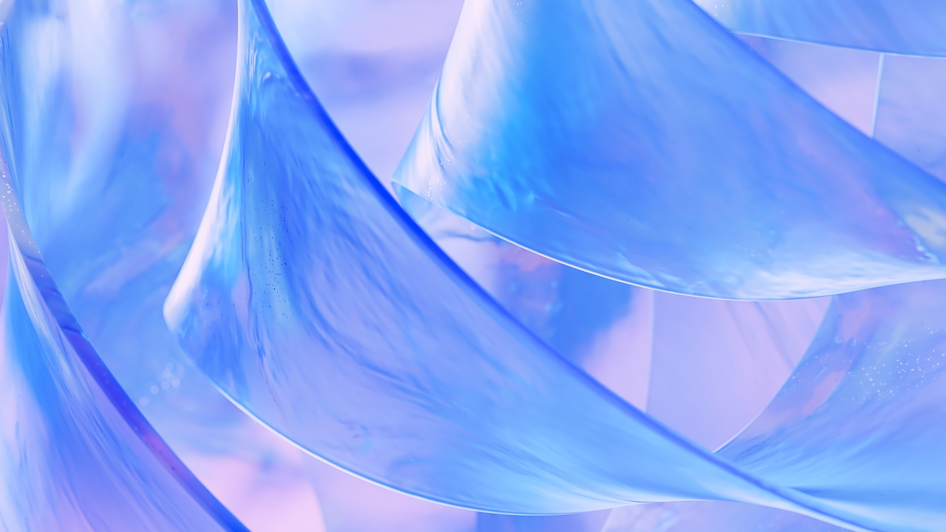 Abstract 3D render of translucent, glossy blue ribbons with iridescent and ethereal qualities.