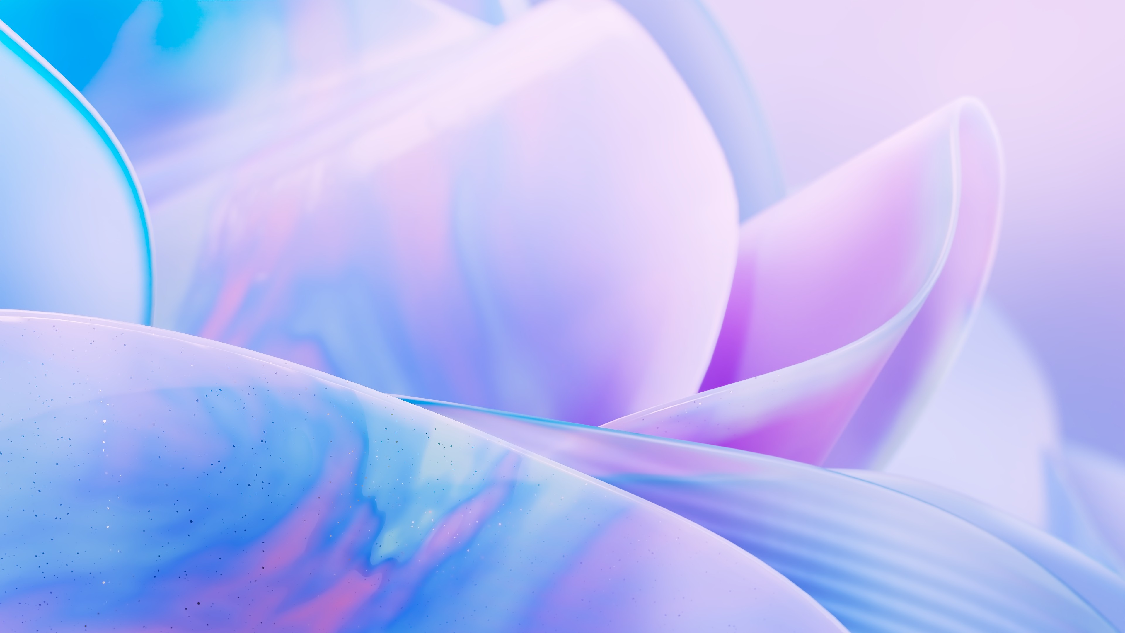 A 3D render of translucent lavender flowers with iridescent, holographic petals and a soft pastel gradient.