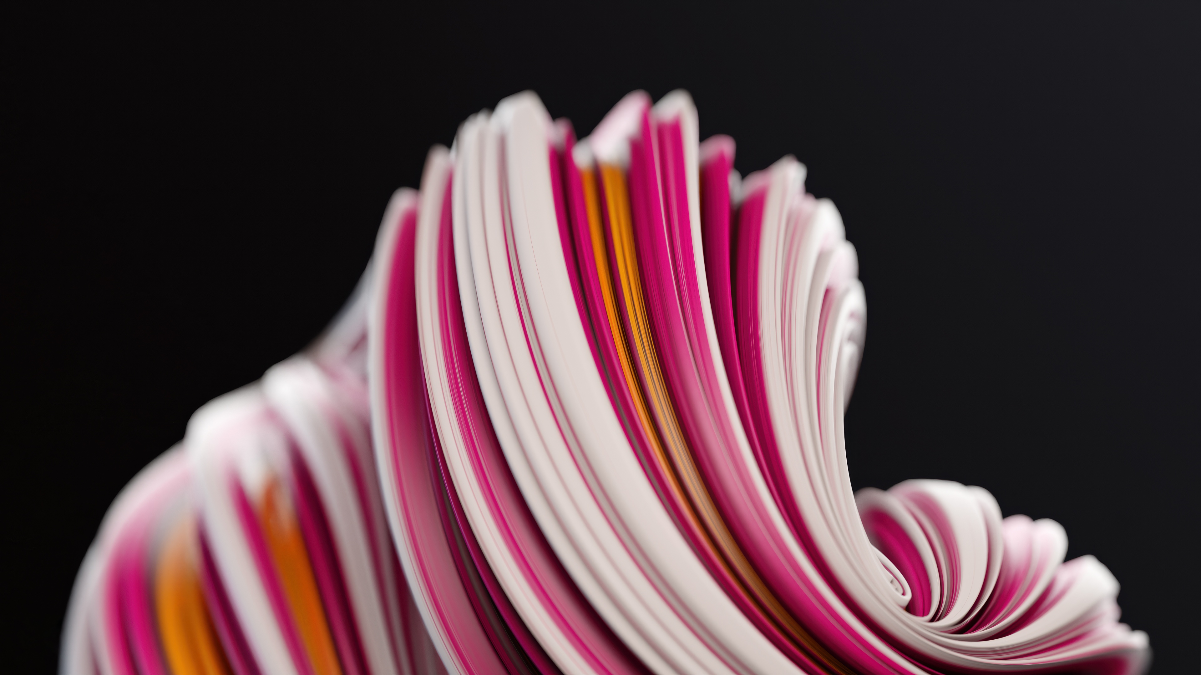 Abstract pink swirls and flowing liquid patterns on a dark black background