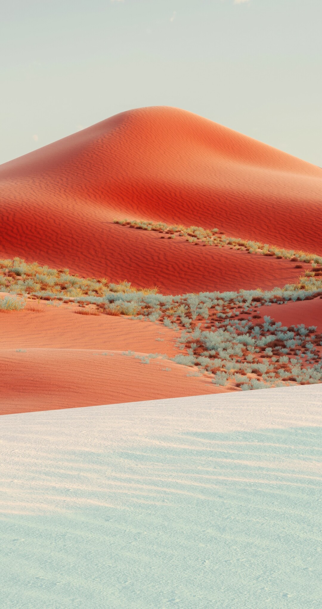 A surreal landscape of golden sand dunes under a dreamy, serene sky.