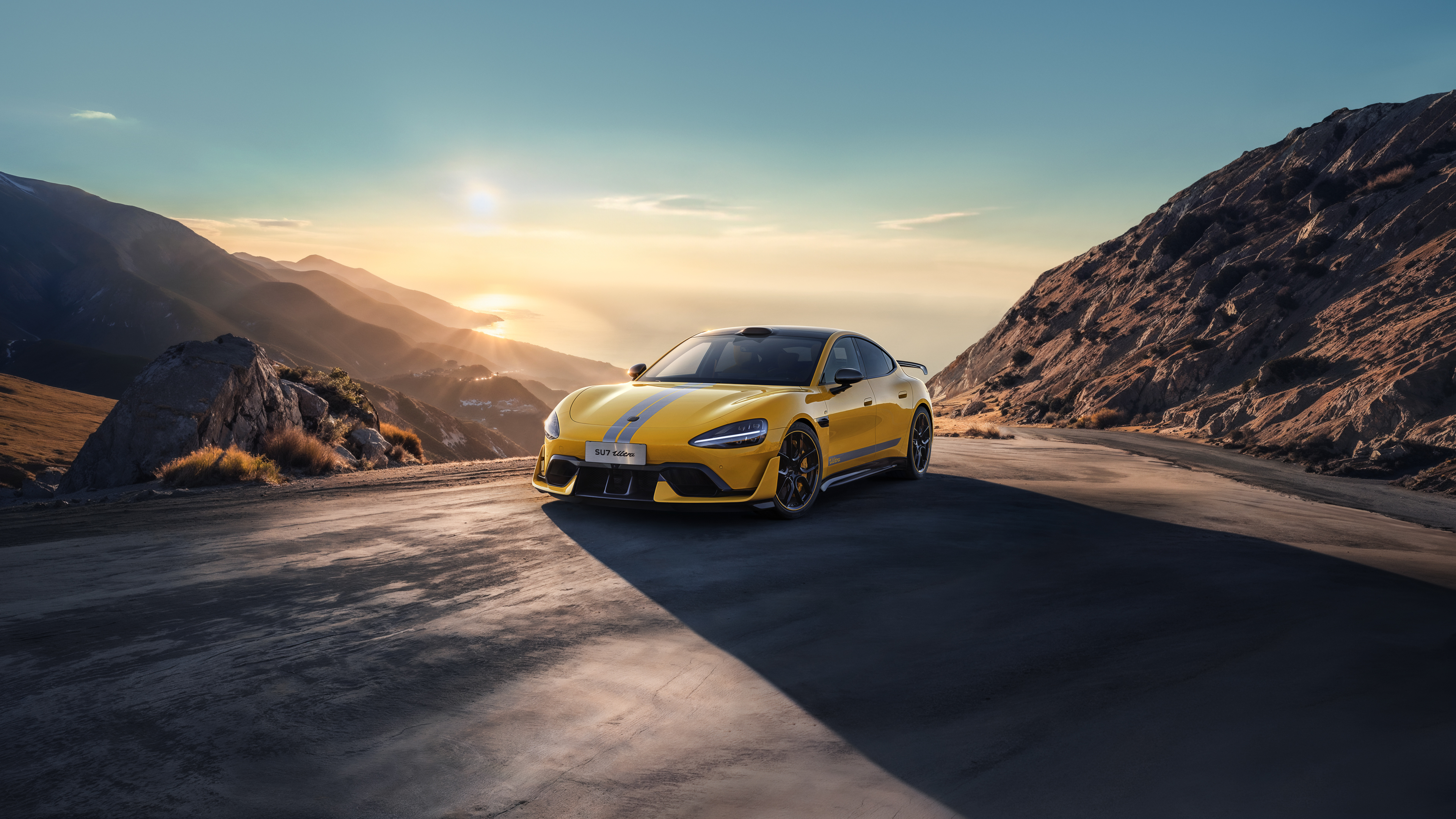 A futuristic electric supercar with aerodynamic curves and glowing blue LED accents, representing 2025 automotive technology.