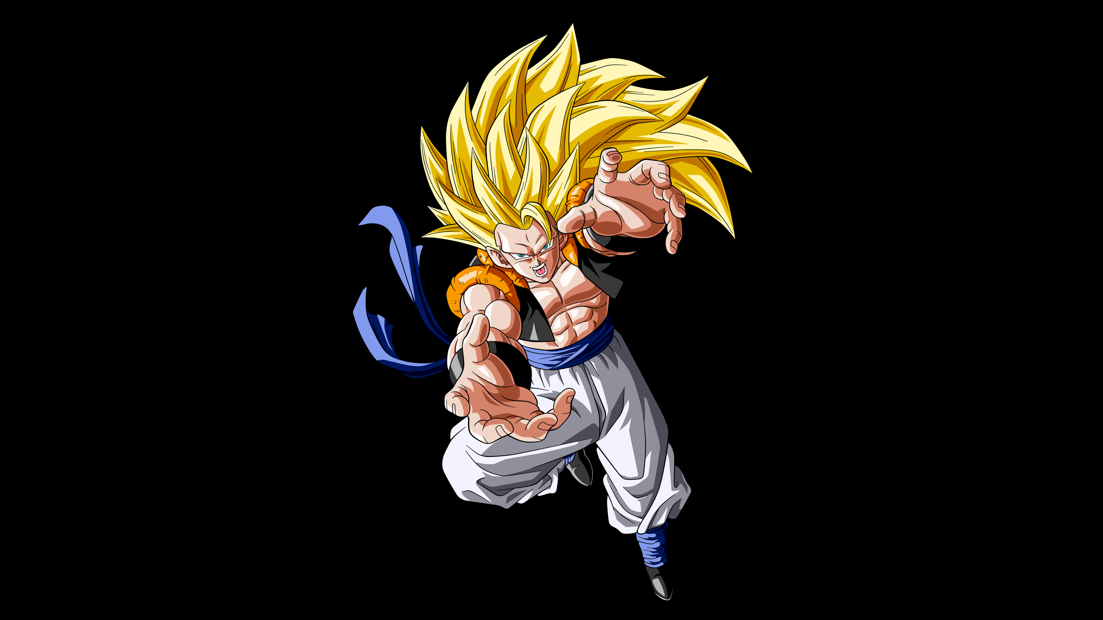 A high-contrast portrait of Gogeta from Dragon Ball Z against a pitch-black background, perfect for AMOLED displays.