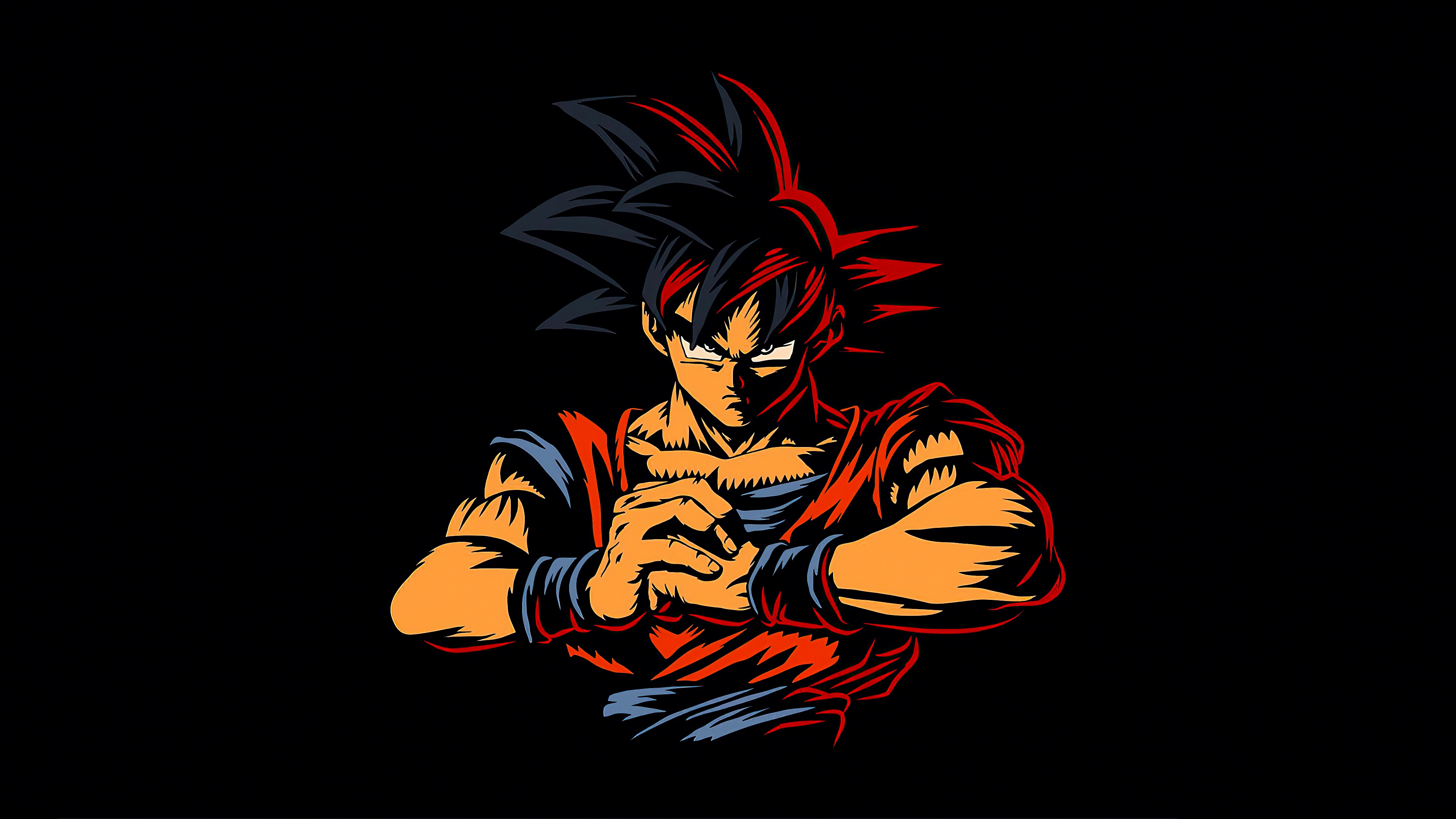 A high-contrast close-up of Goku from Dragon Ball on a solid black AMOLED background.
