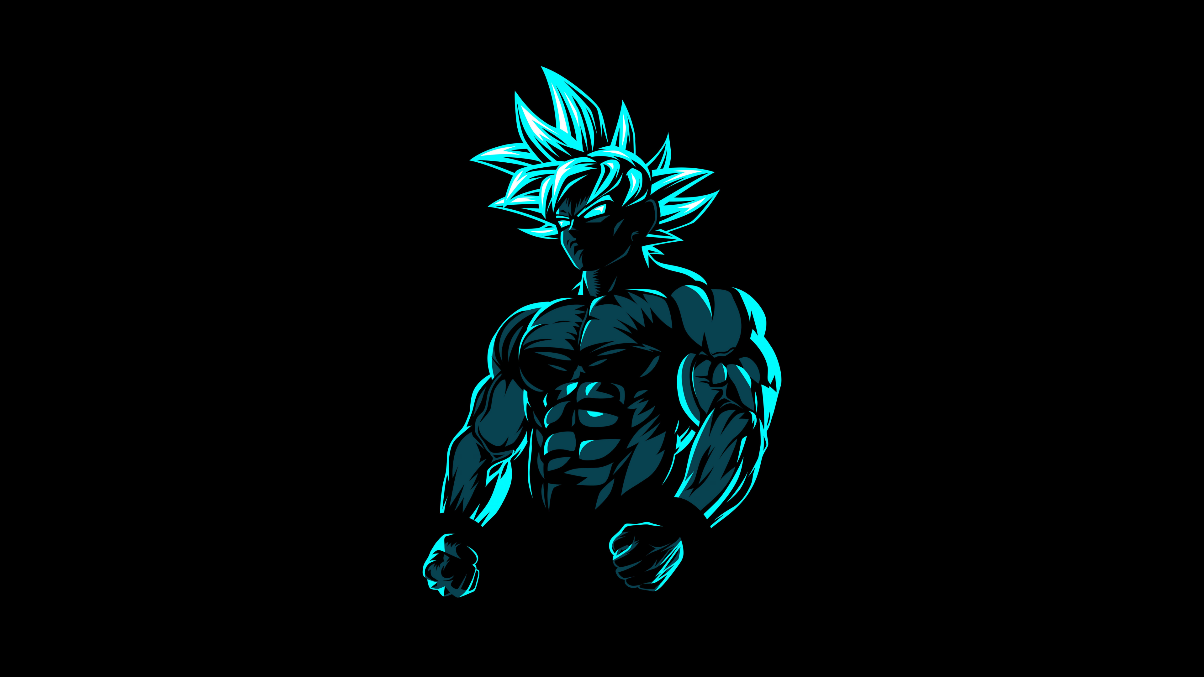A minimalist black background portrait of Goku from Dragon Ball.