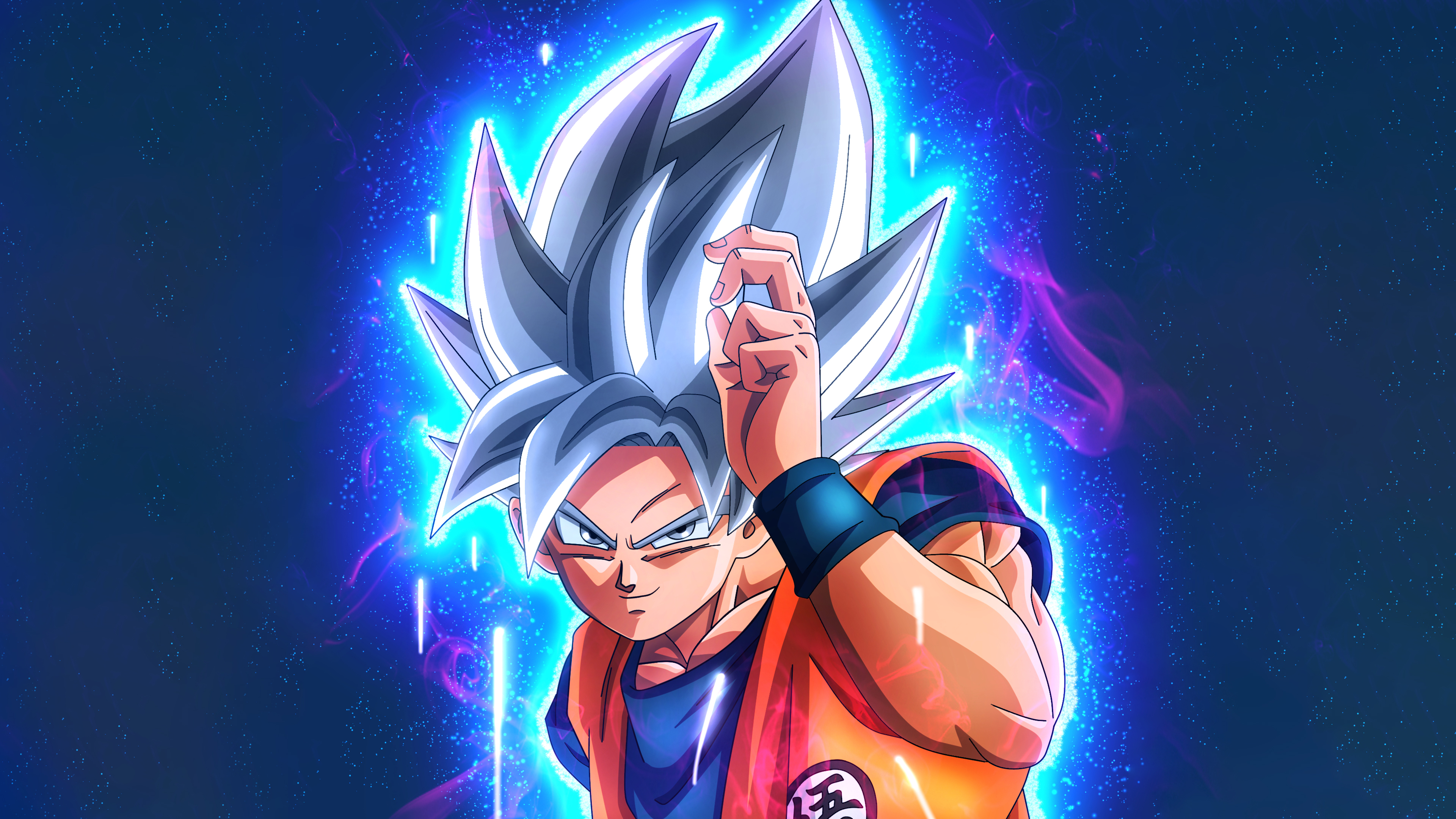 Goku in Super Saiyan form with blue energy effects from Dragon Ball