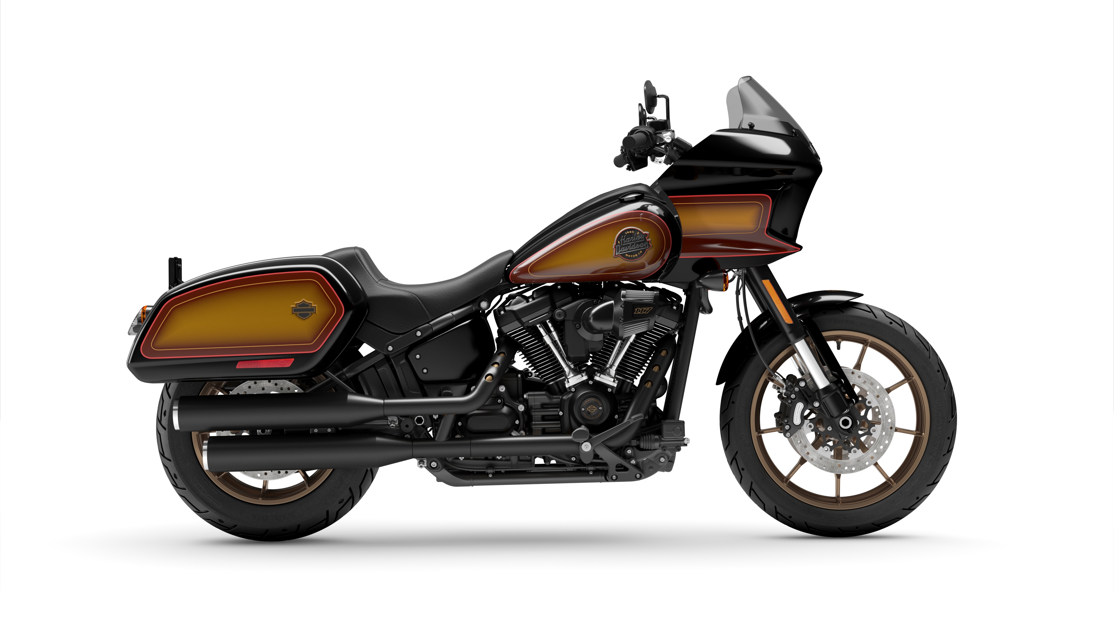 A high-resolution close-up of a Harley-Davidson Low Rider motorcycle isolated on a white background.