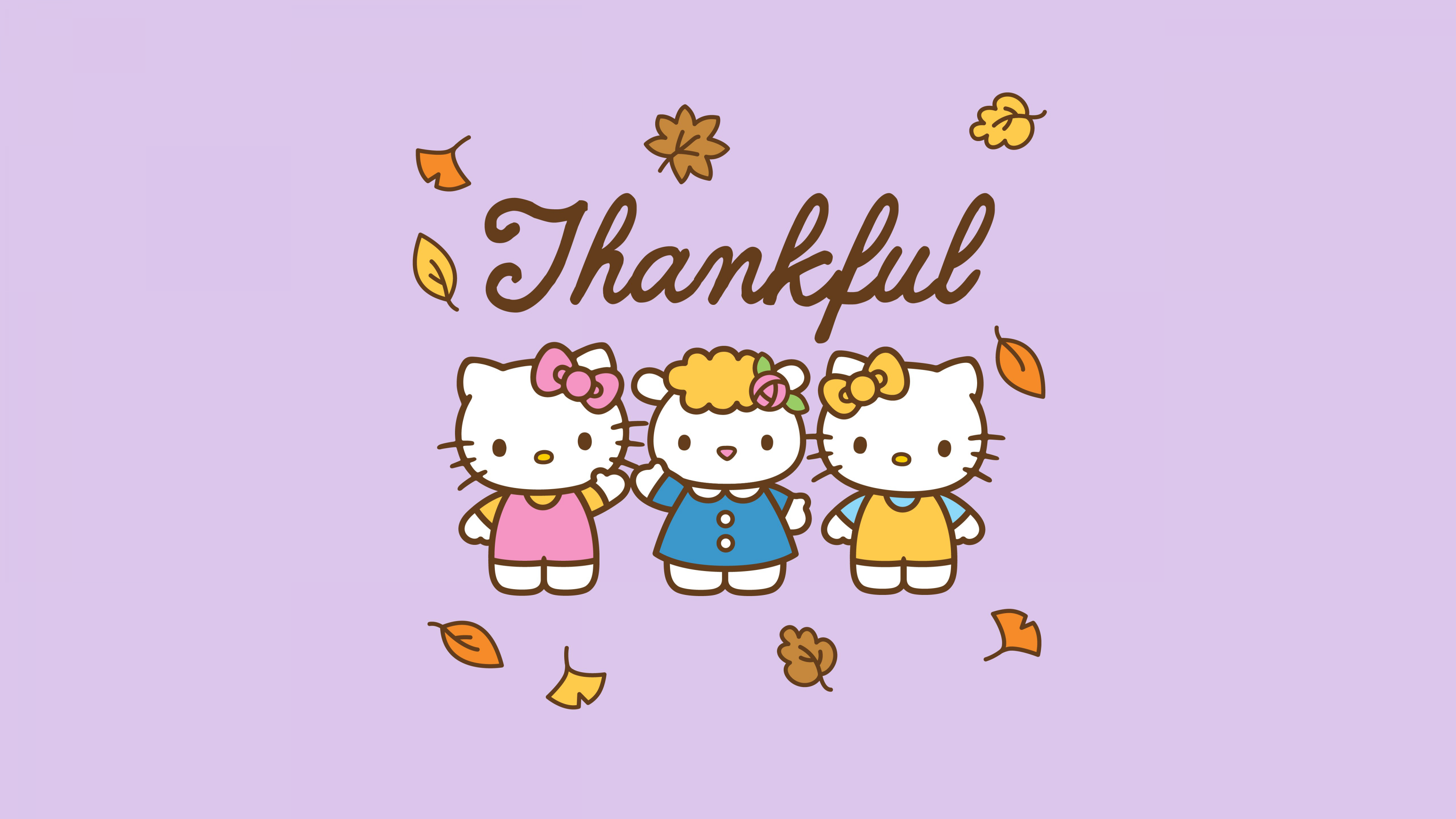 Hello Kitty from Sanrio in a Thanksgiving theme with a lavender background