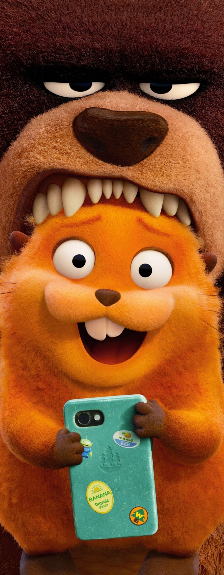 Cinematic 5K movie poster for the Pixar animation film Hoppers (2026) featuring colorful animated characters.