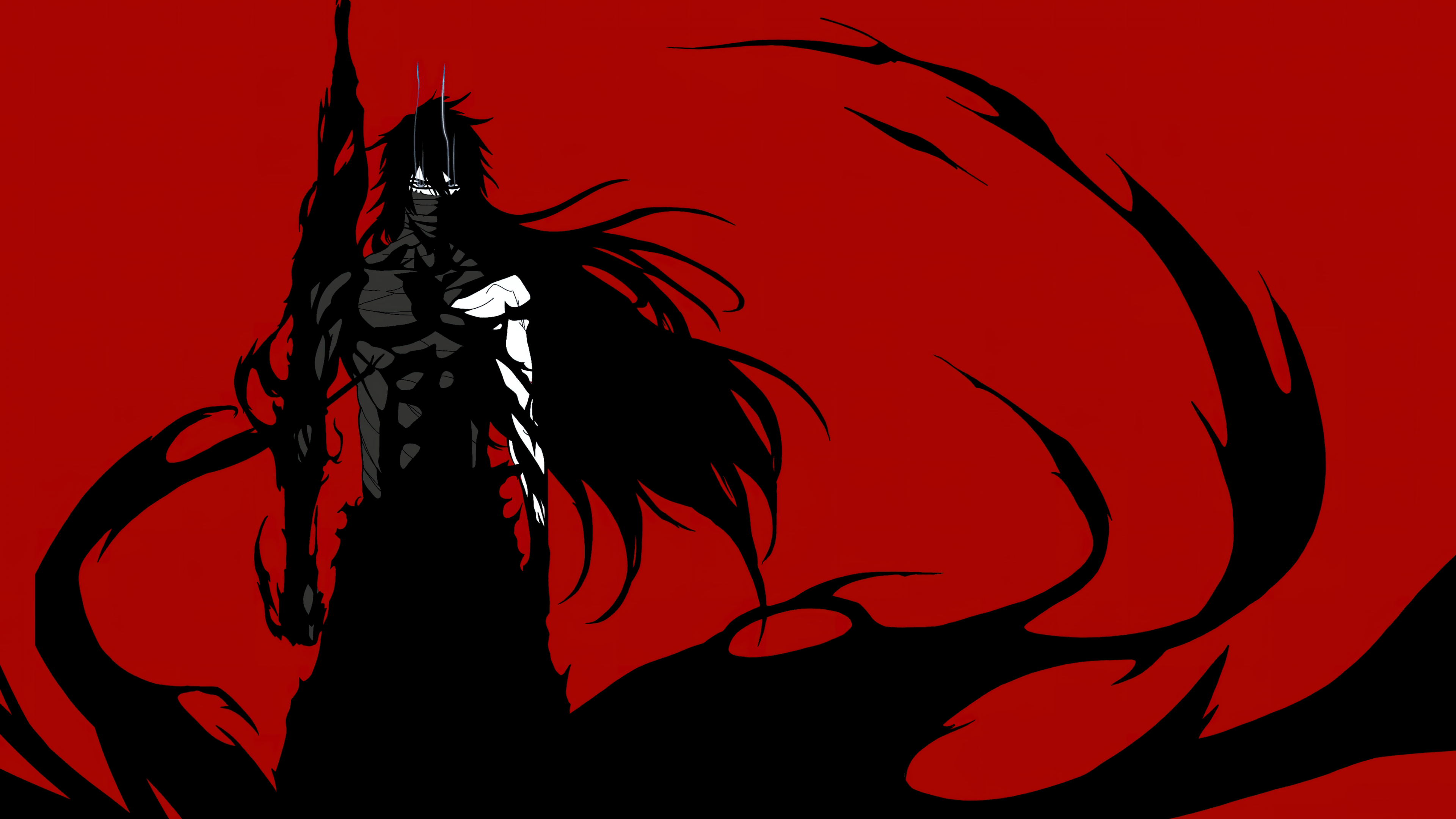 Ichigo Kurosaki from the anime Bleach against a vibrant red background