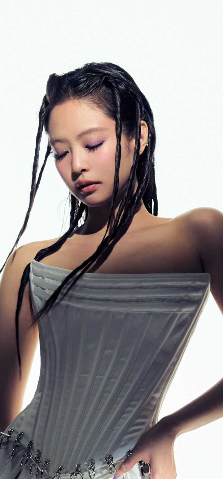 A high-detail, high-resolution portrait of Jennie Kim from Blackpink against a solid white background.
