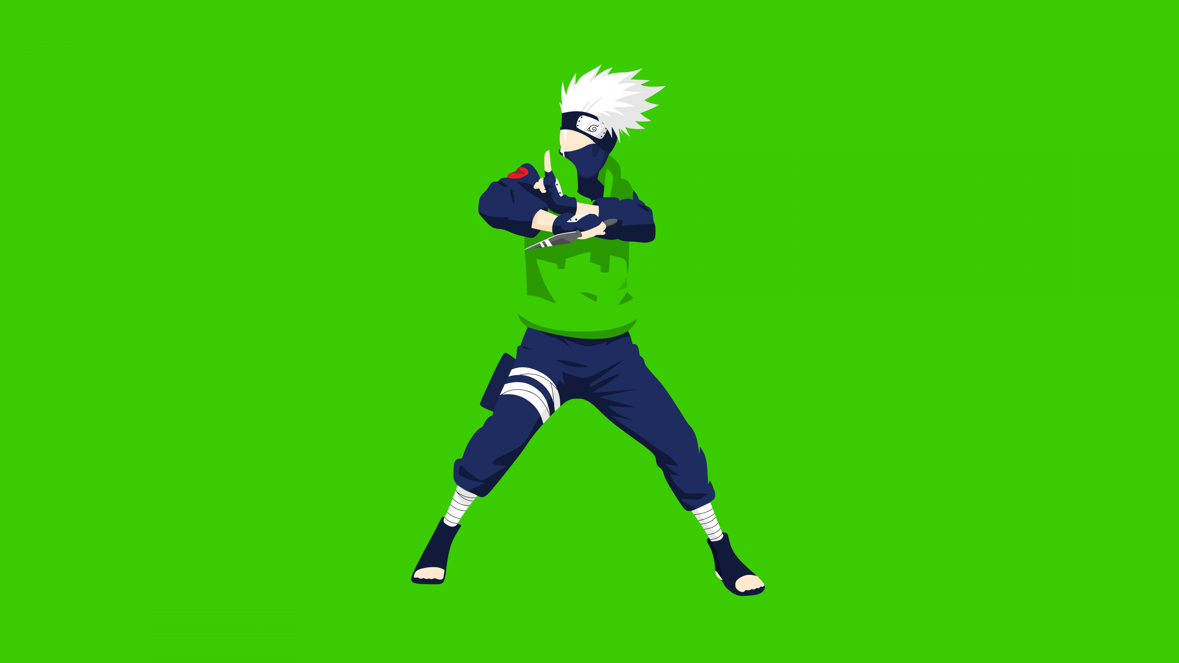 Minimalist illustration of Kakashi Hatake from Naruto against a solid green background.
