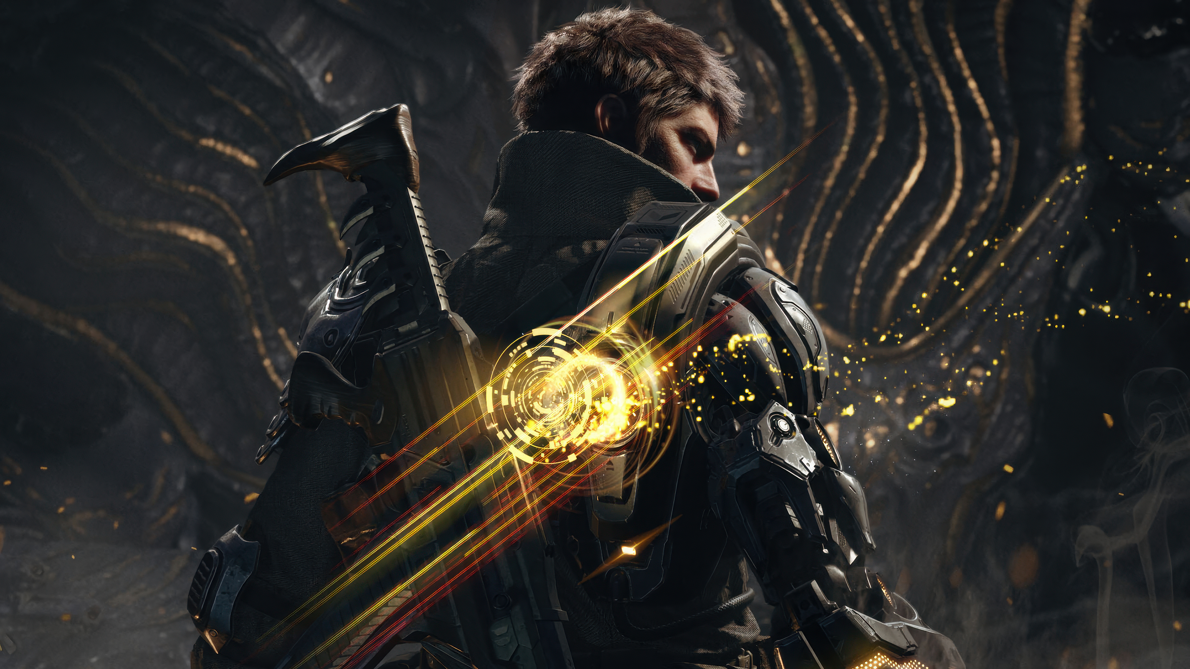 Lepic, a character from The First Descendant, featuring futuristic sci-fi armor and high-tech weaponry.
